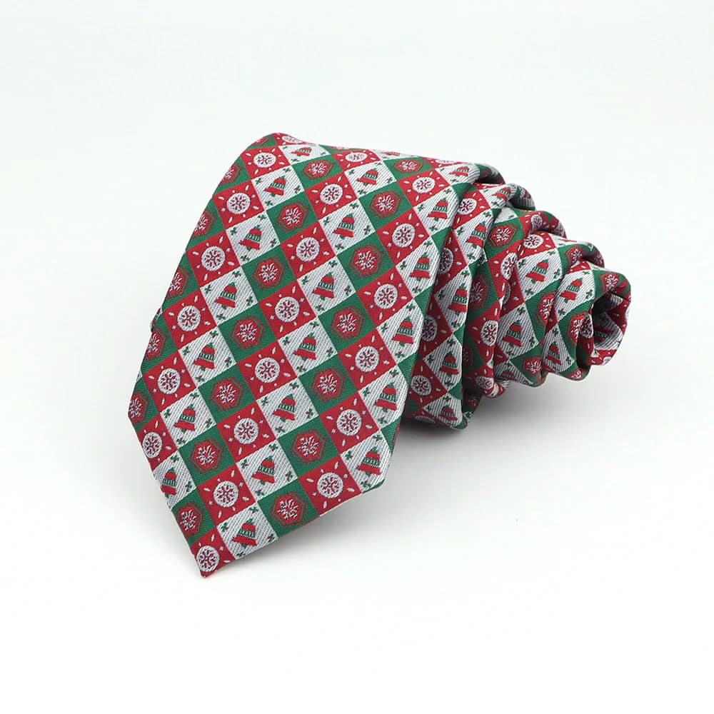 Red Green With Multicolor Christmas Pattern Necktie