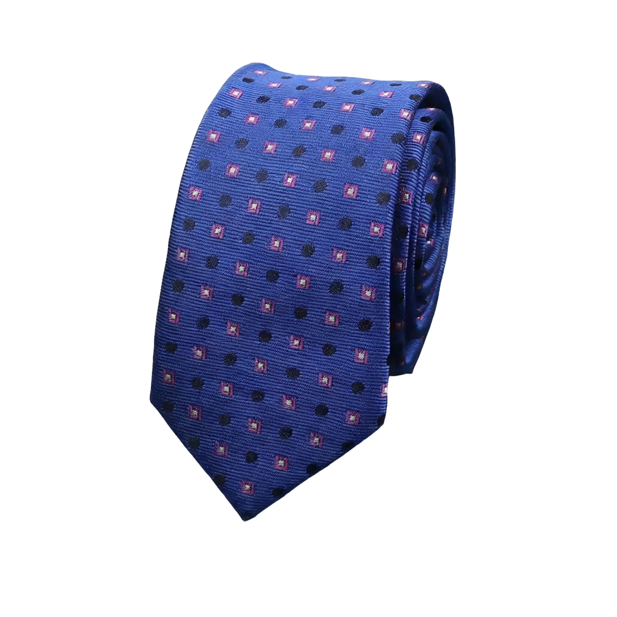 Blue Necktie With Pink Squares & Black Dots