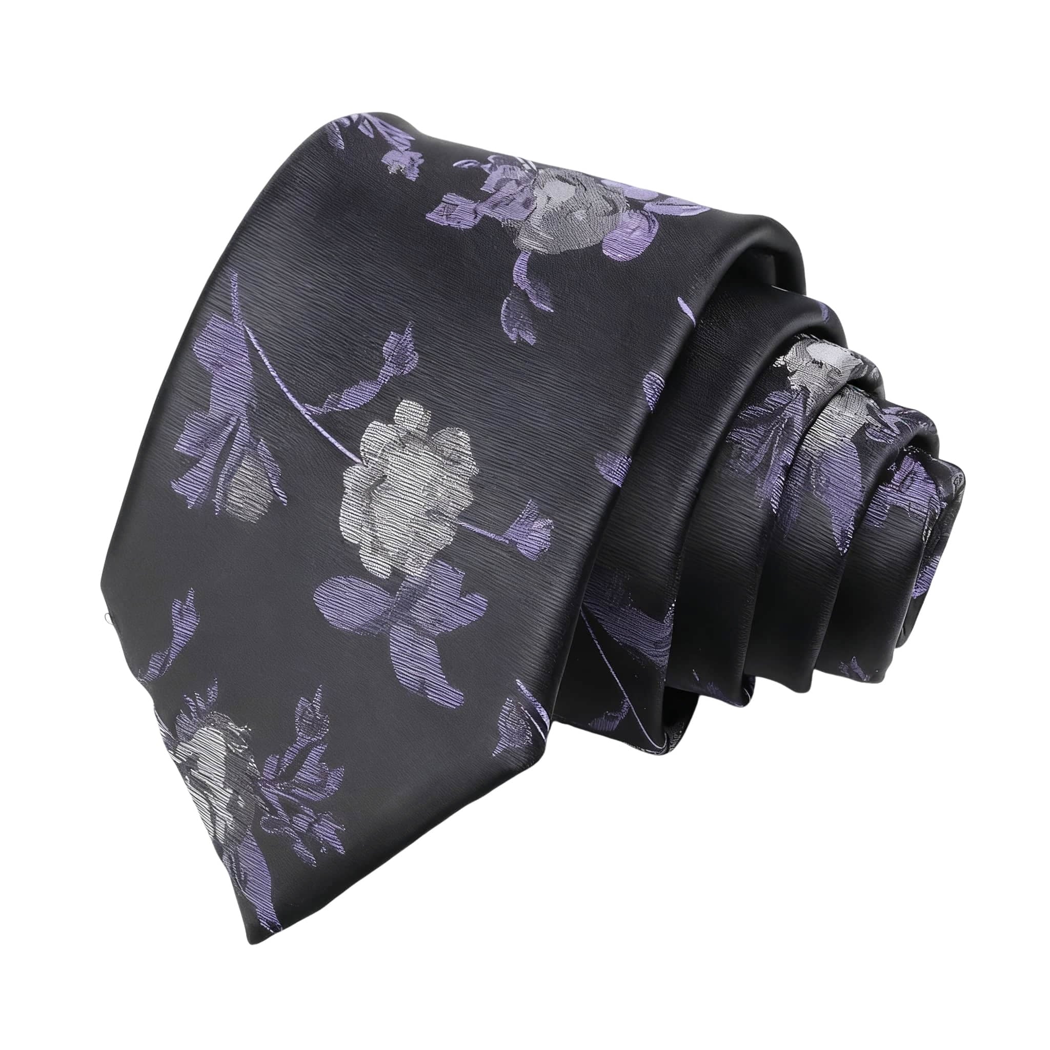 Black Silver Floral Necktie