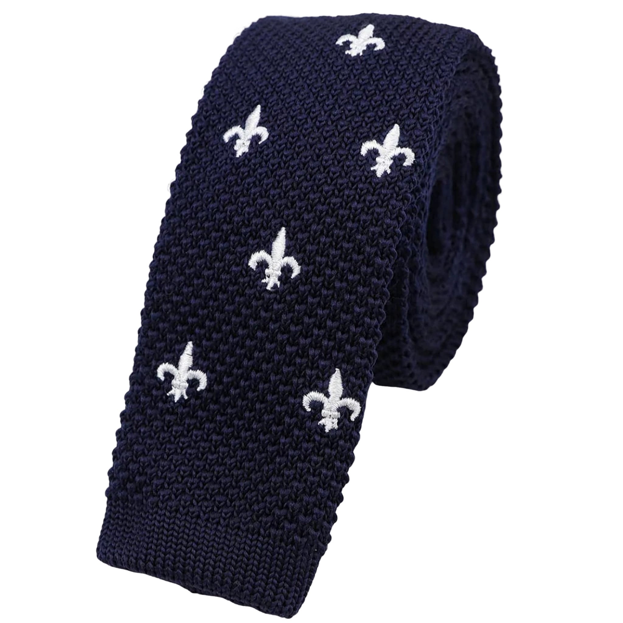 Navy Blue Knitted Fleur De Lis Tie