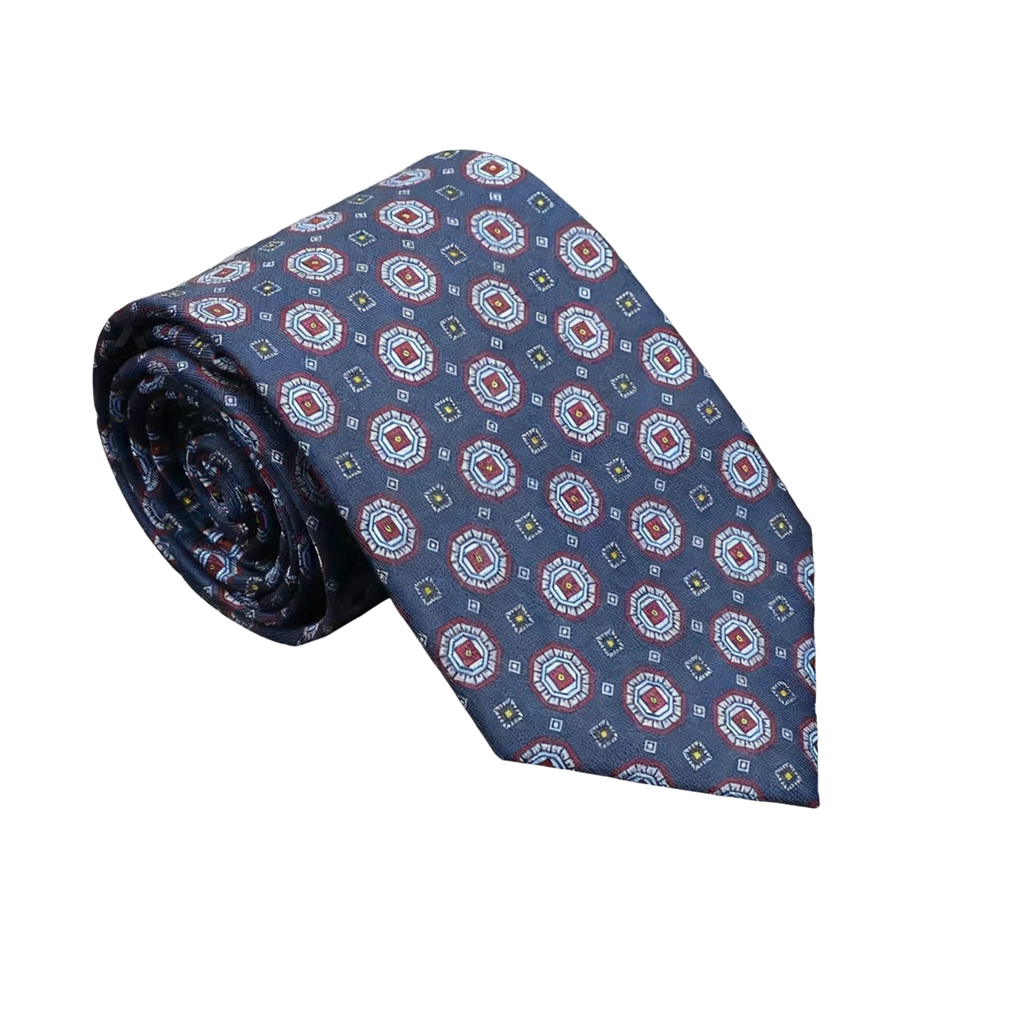 Dark Blue With Red Geometric Medallion Necktie