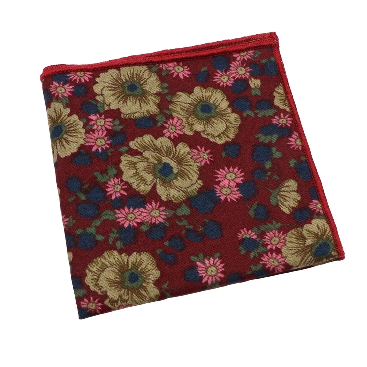 Red With Beige Pink Floral Pocket Square