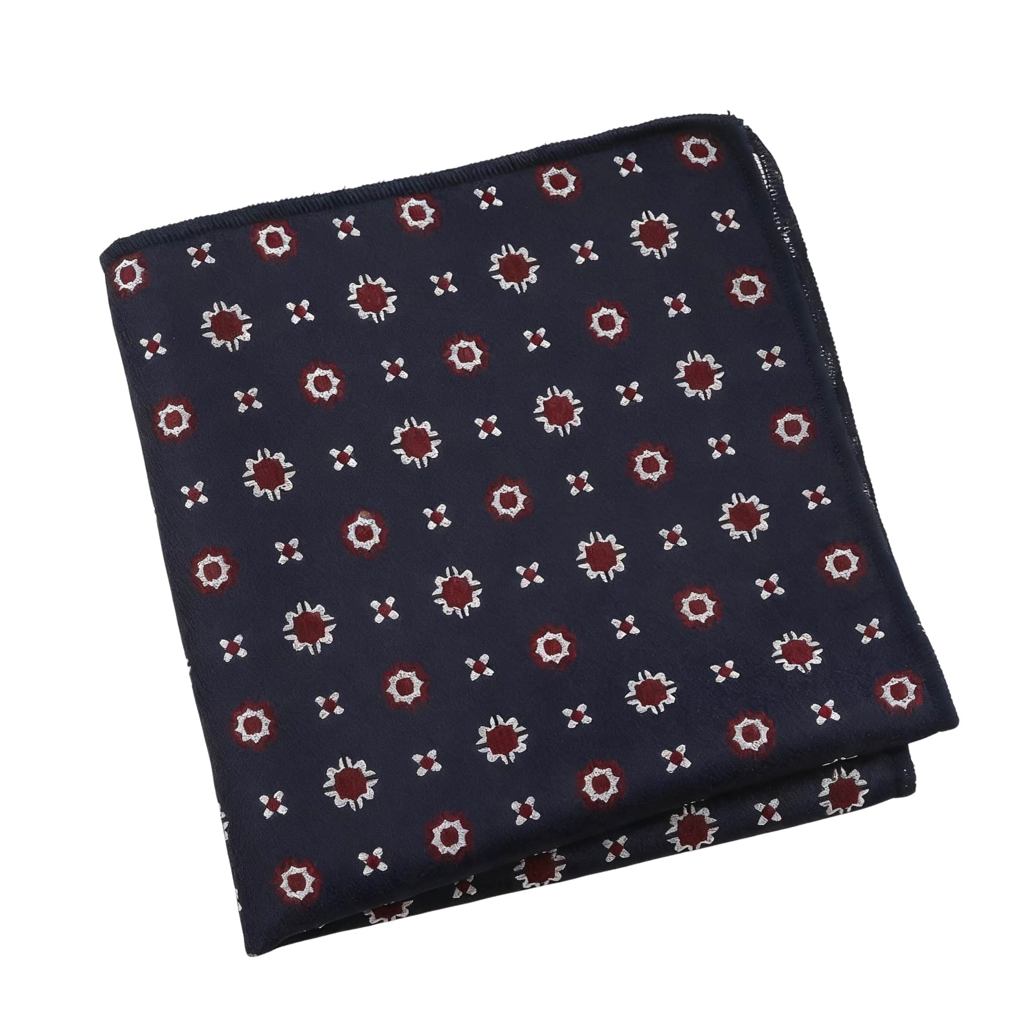 Navy Red Floral Pocket Square
