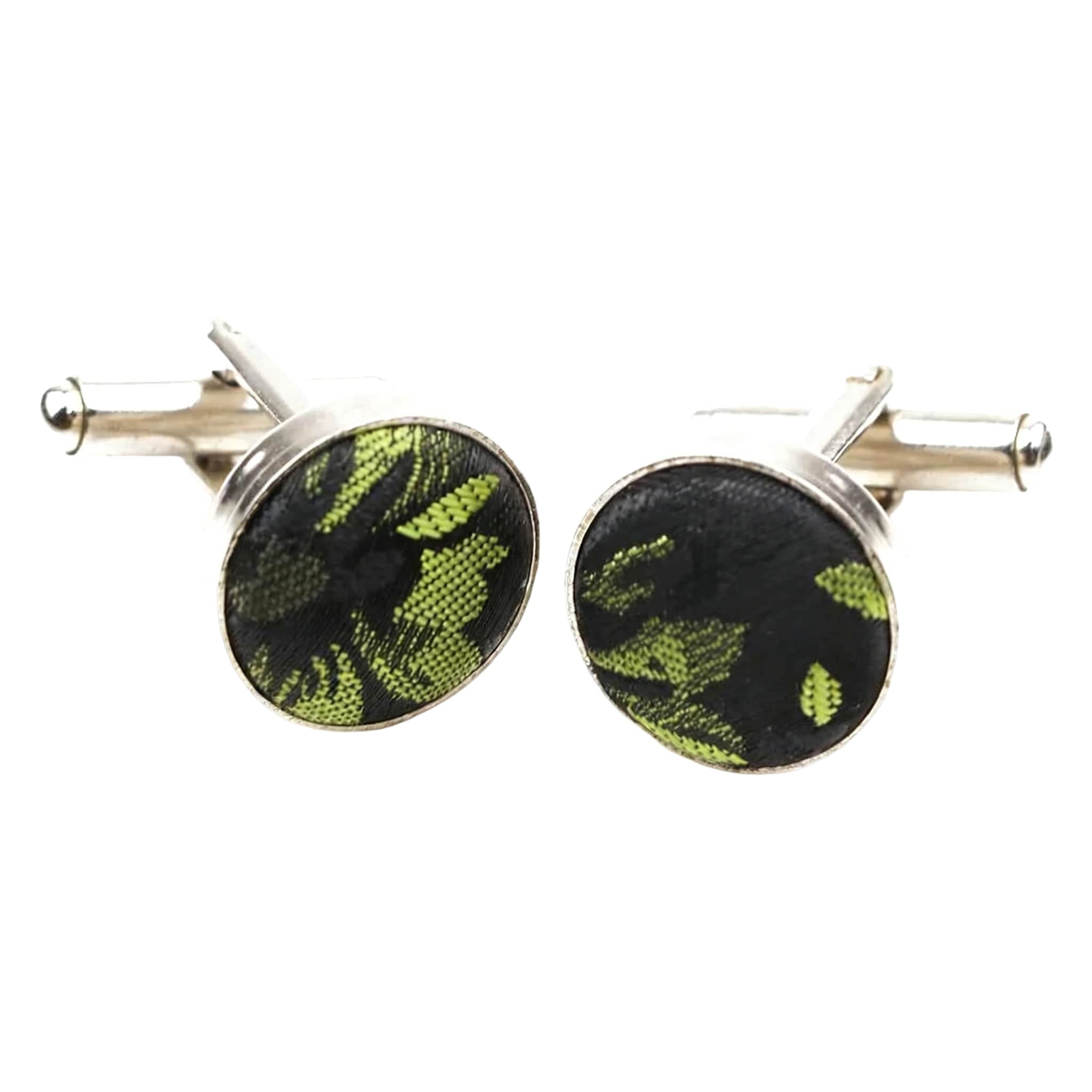 Black Green Floral Cufflink