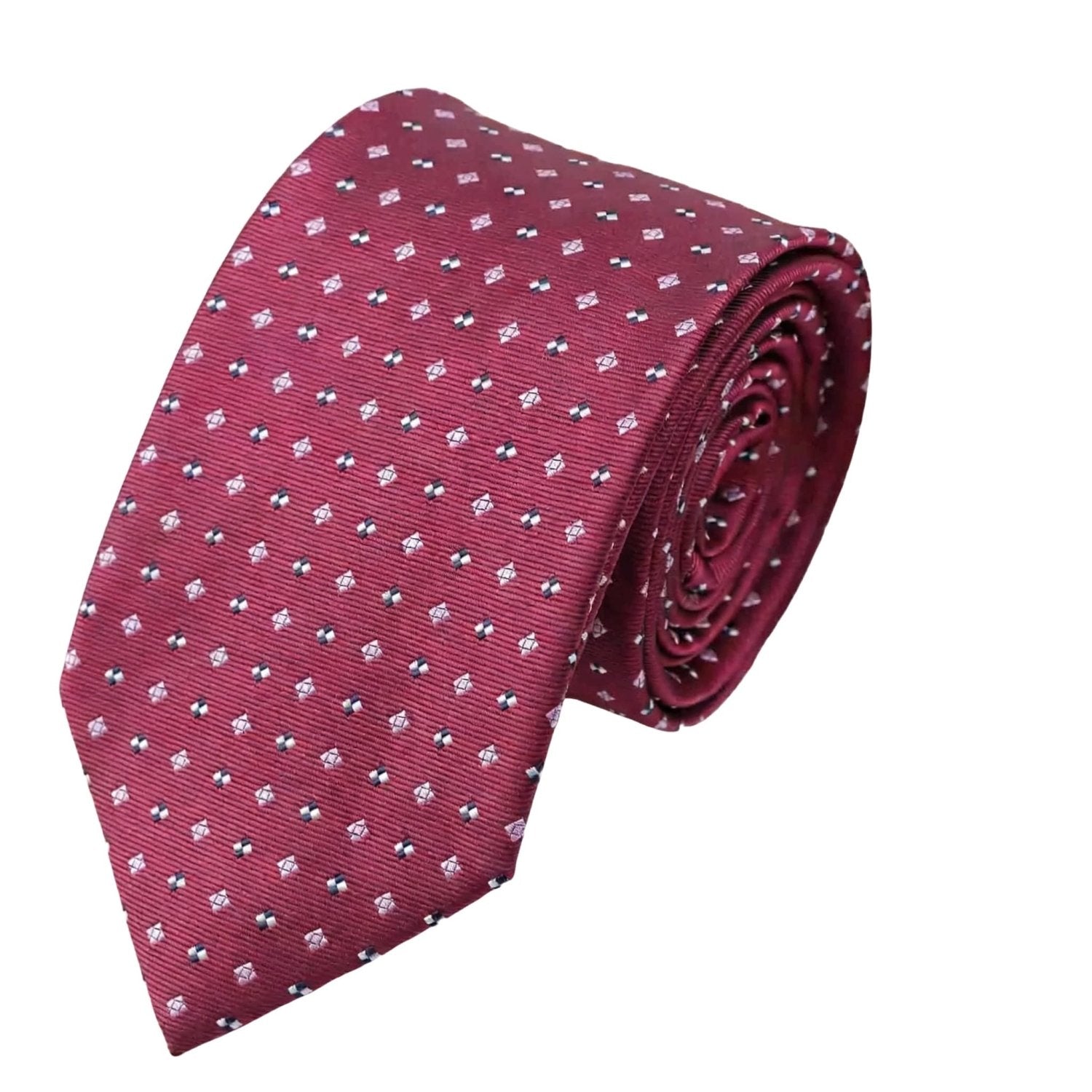 Burgundy With White Diamond Necktie