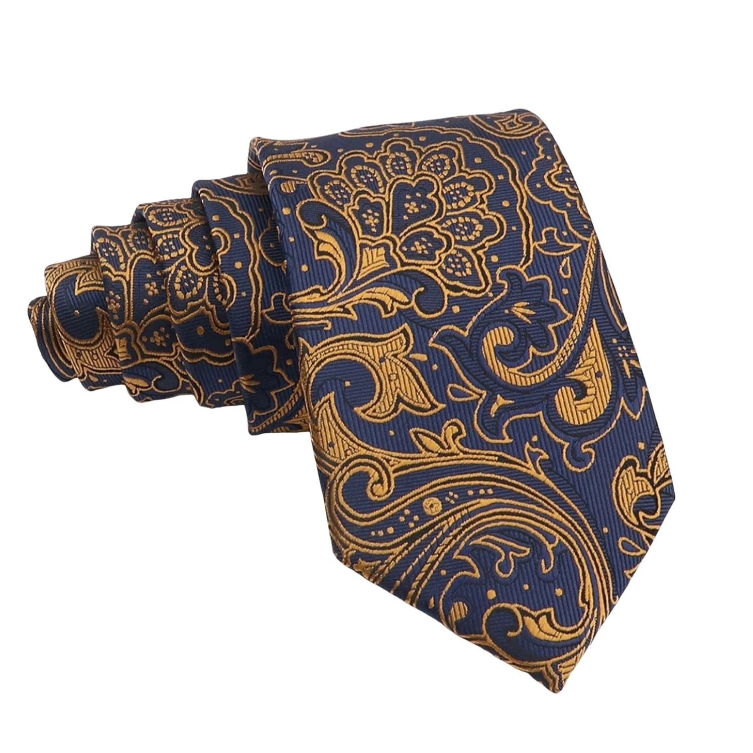 Navy Blue With Gold Paisley Necktie