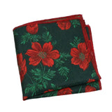 Dark Green Red Floral Pocket Square