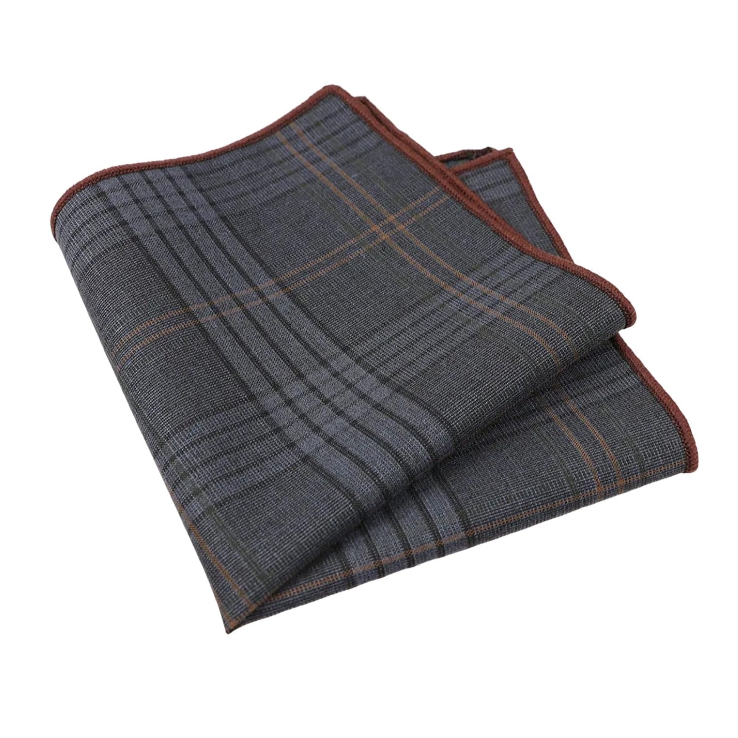 Dark Gray With Brown Plaid Pocket Square