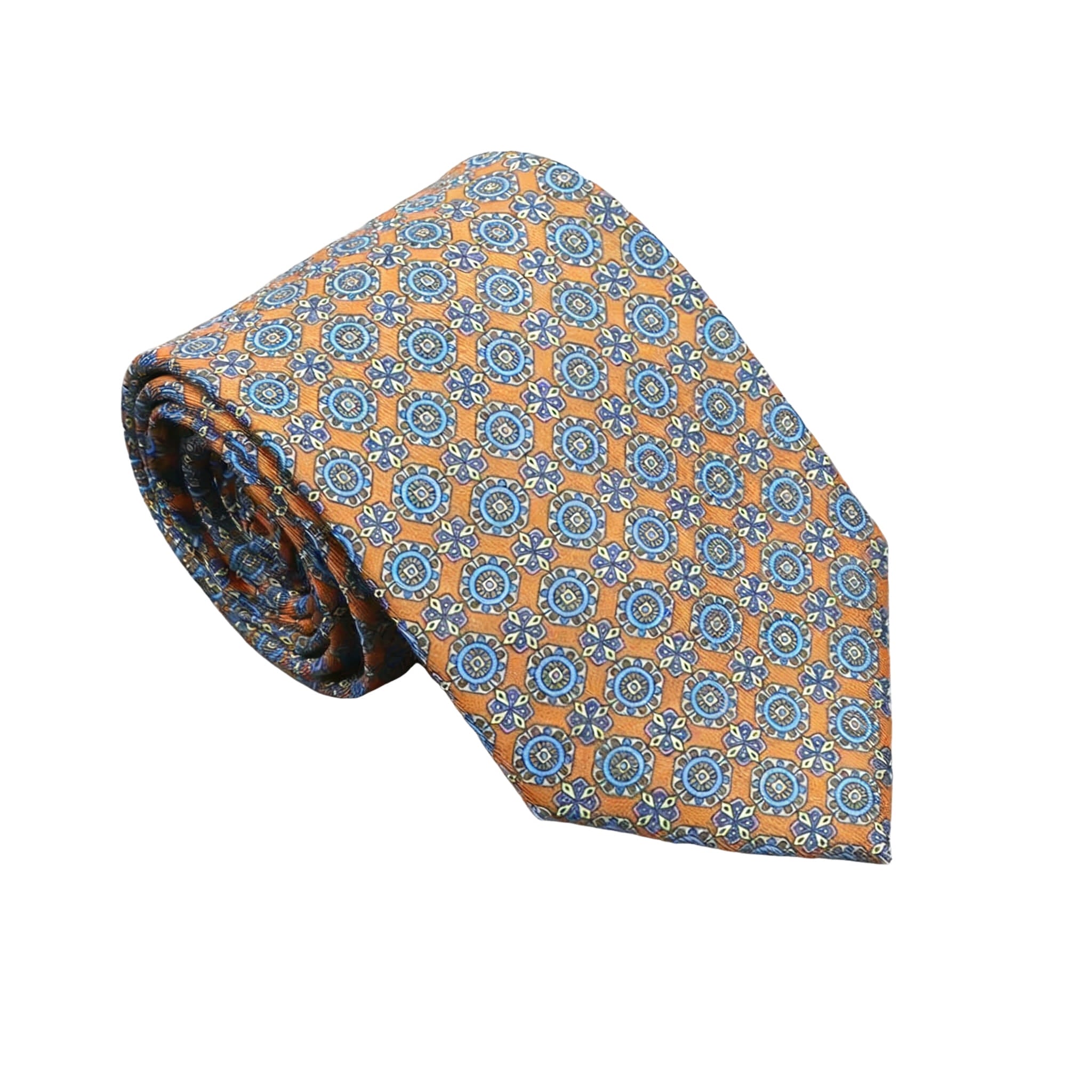 Orange Blue Floral Necktie