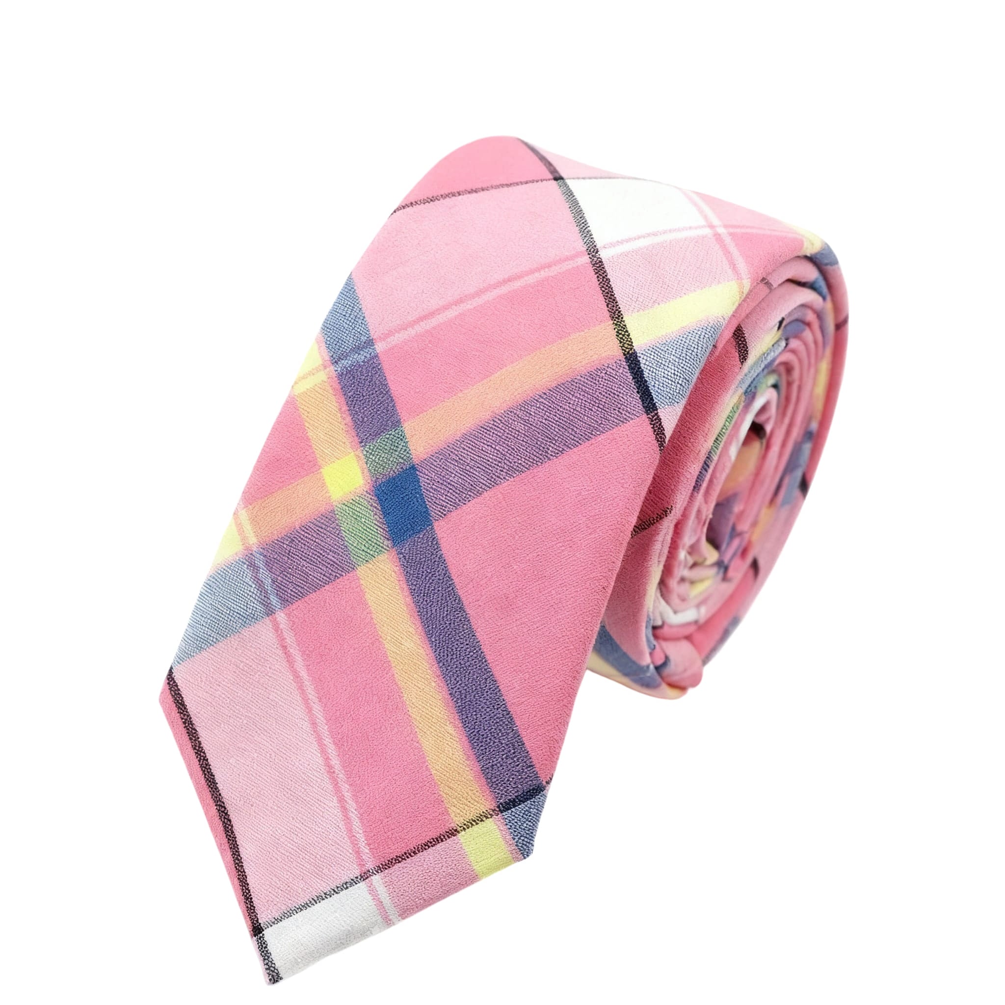 Pink Multicolor Plaid Necktie