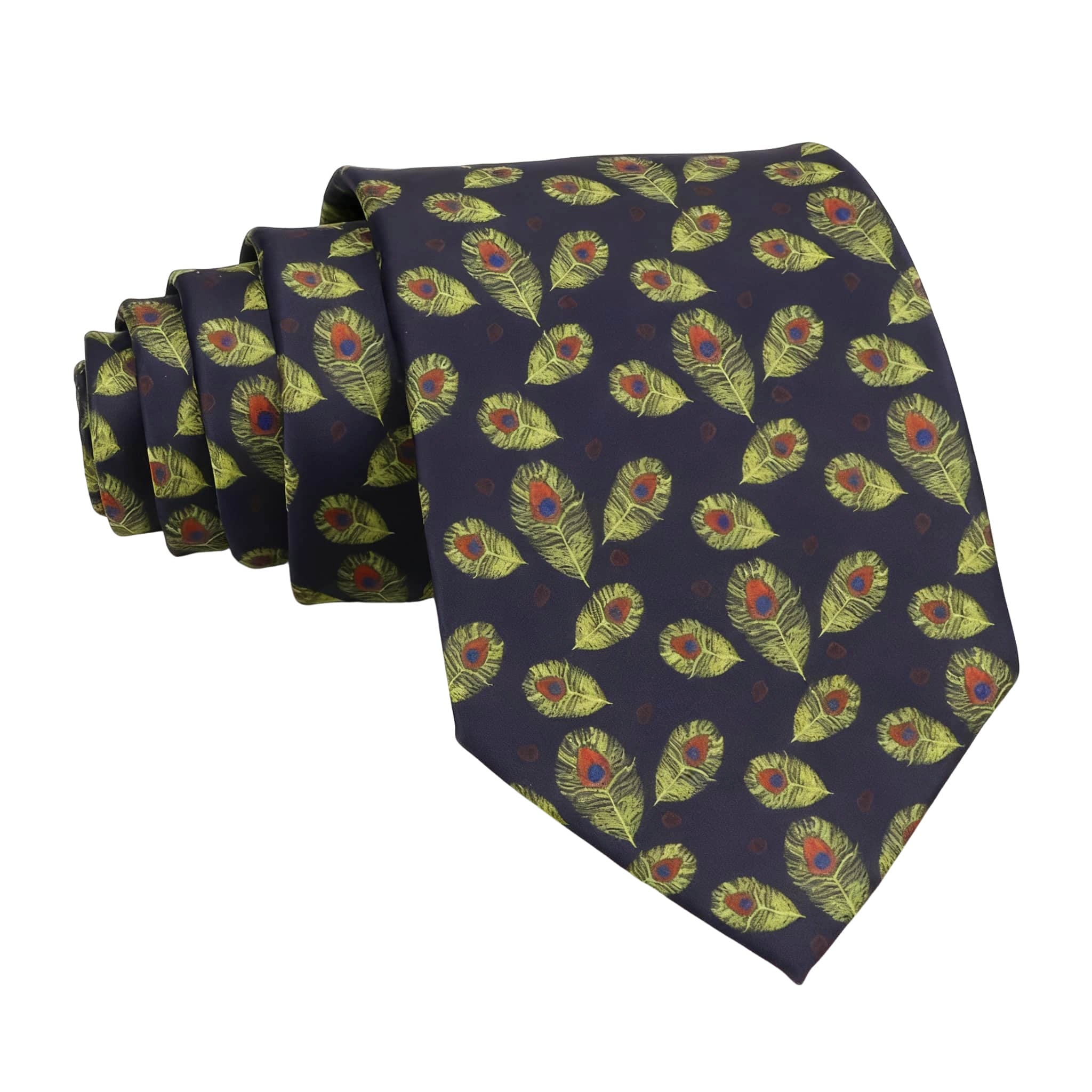 Navy Blue Green Feather Necktie