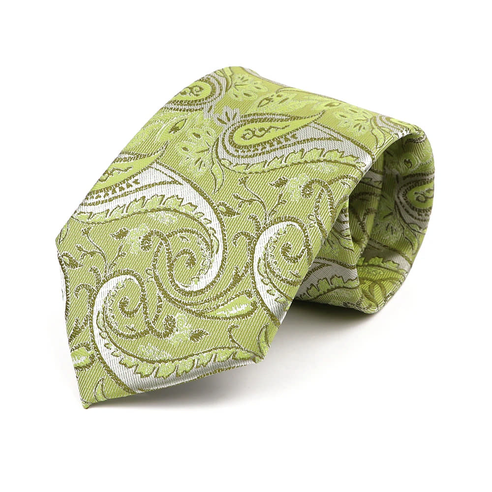 Green White Paisley Necktie