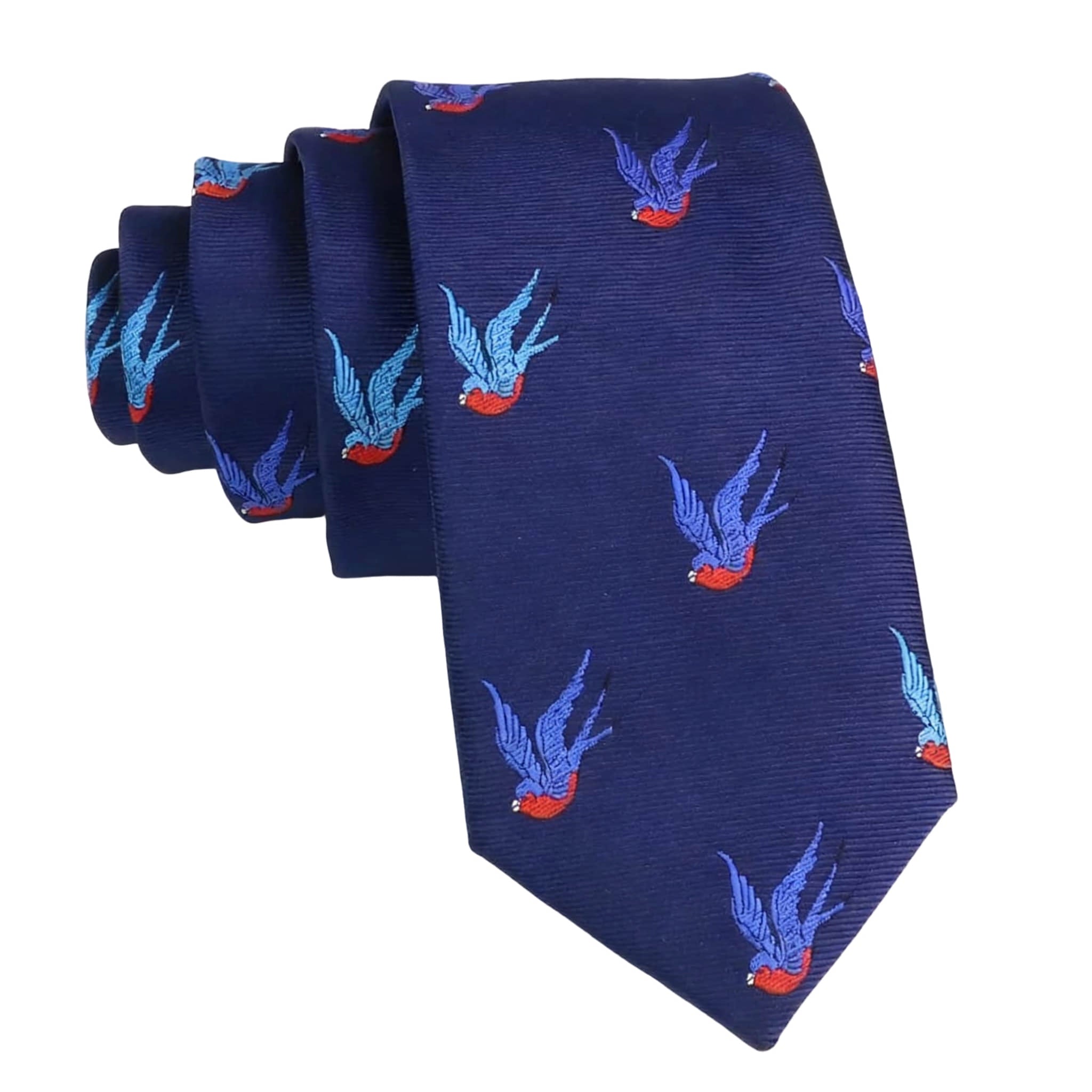 Navy Blue With Red & Blue Swallows Necktie