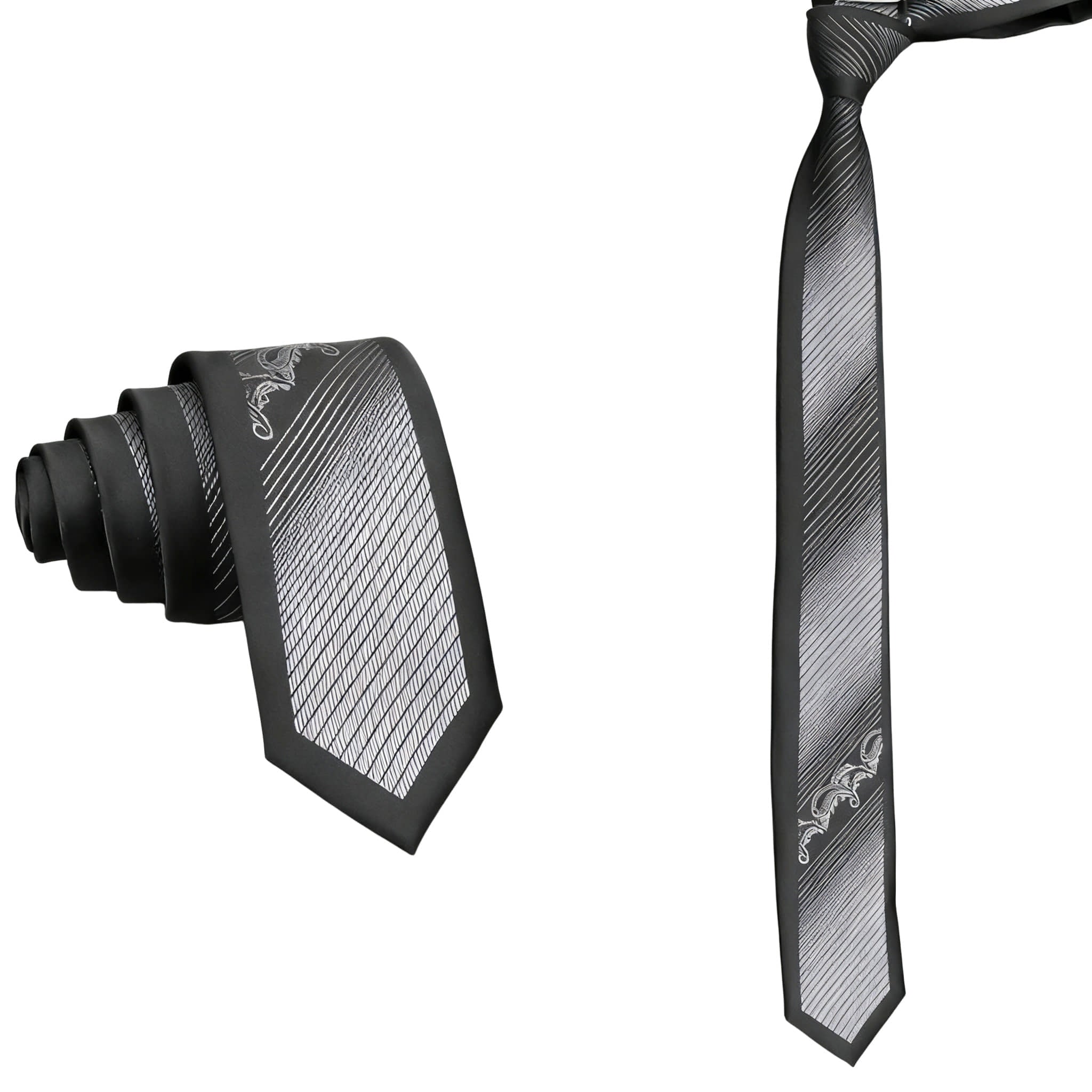 Black Silver Striped Necktie
