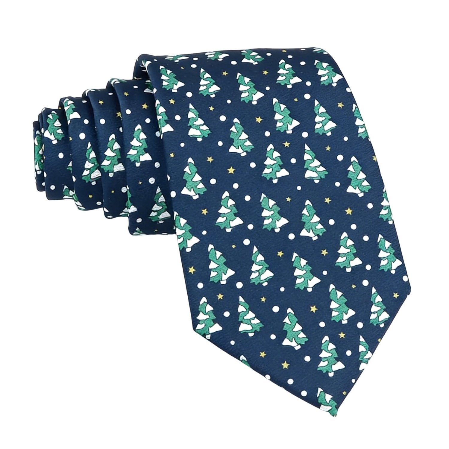 Navy Blue With Green Trees Dots Stars Necktie