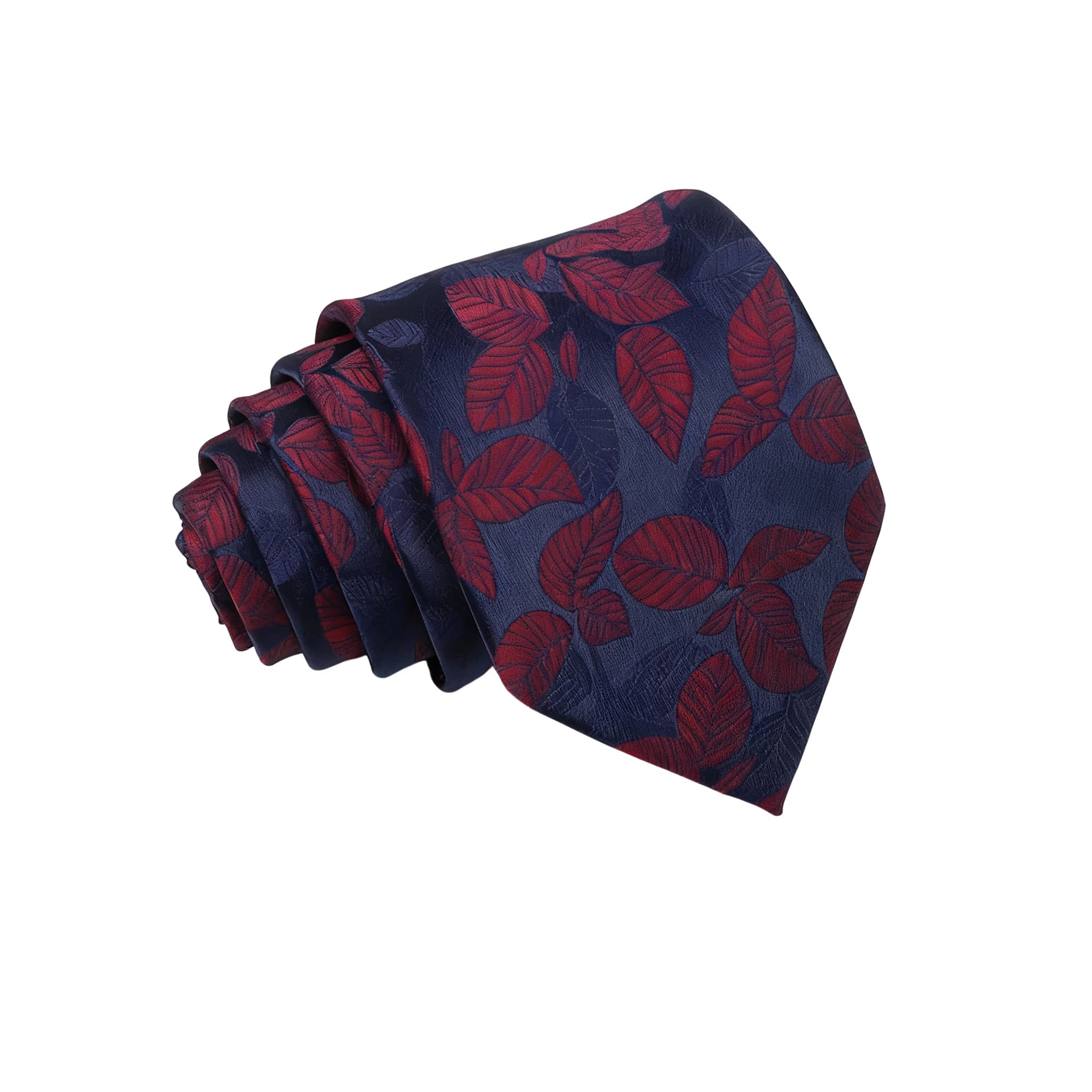 Navy Blue Red Leaf Necktie