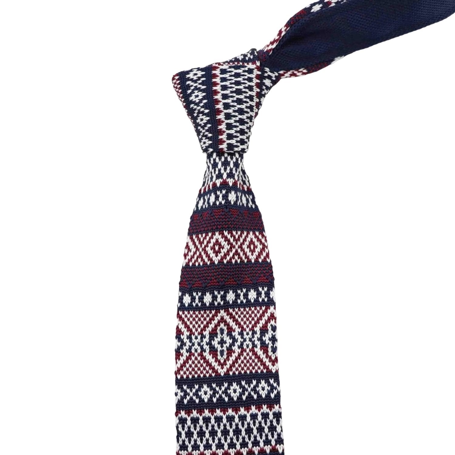 Navy Blue With Red White Geometric Necktie