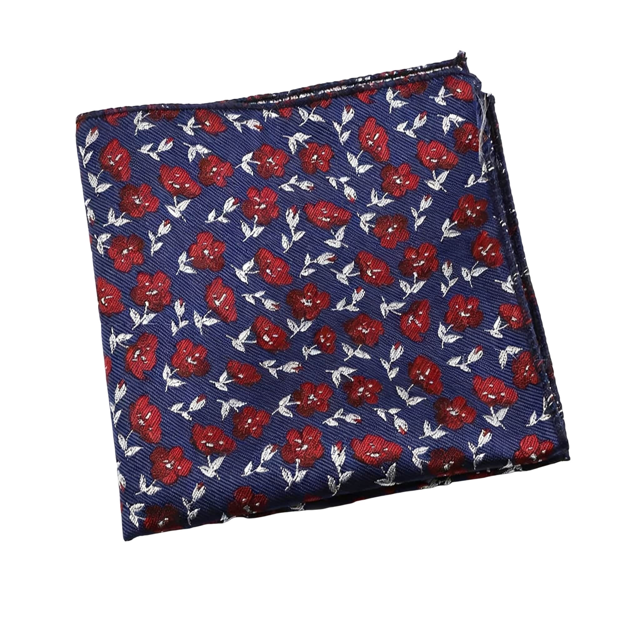 Navy Blue Red Floral Pocket Square