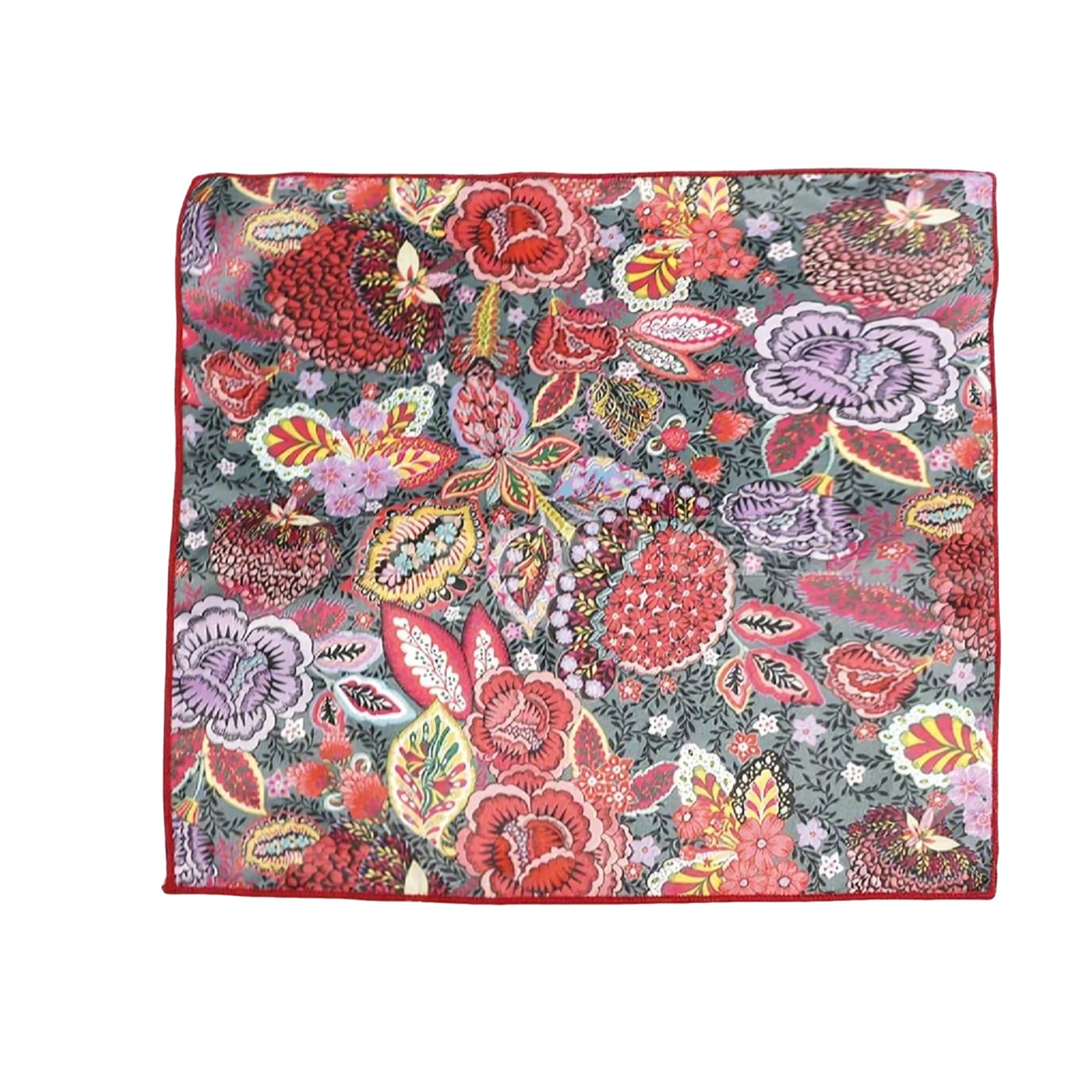Gray Red Floral Pocket Square