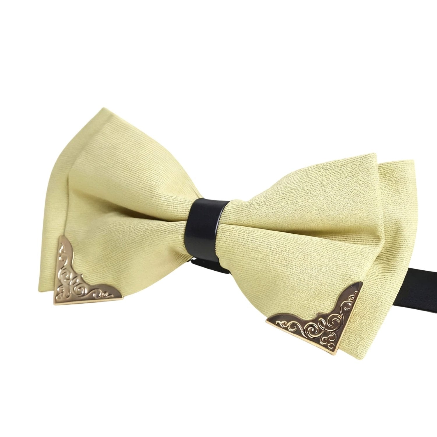Light Yellow With Golden Decorative Metal Filigree Bowtie