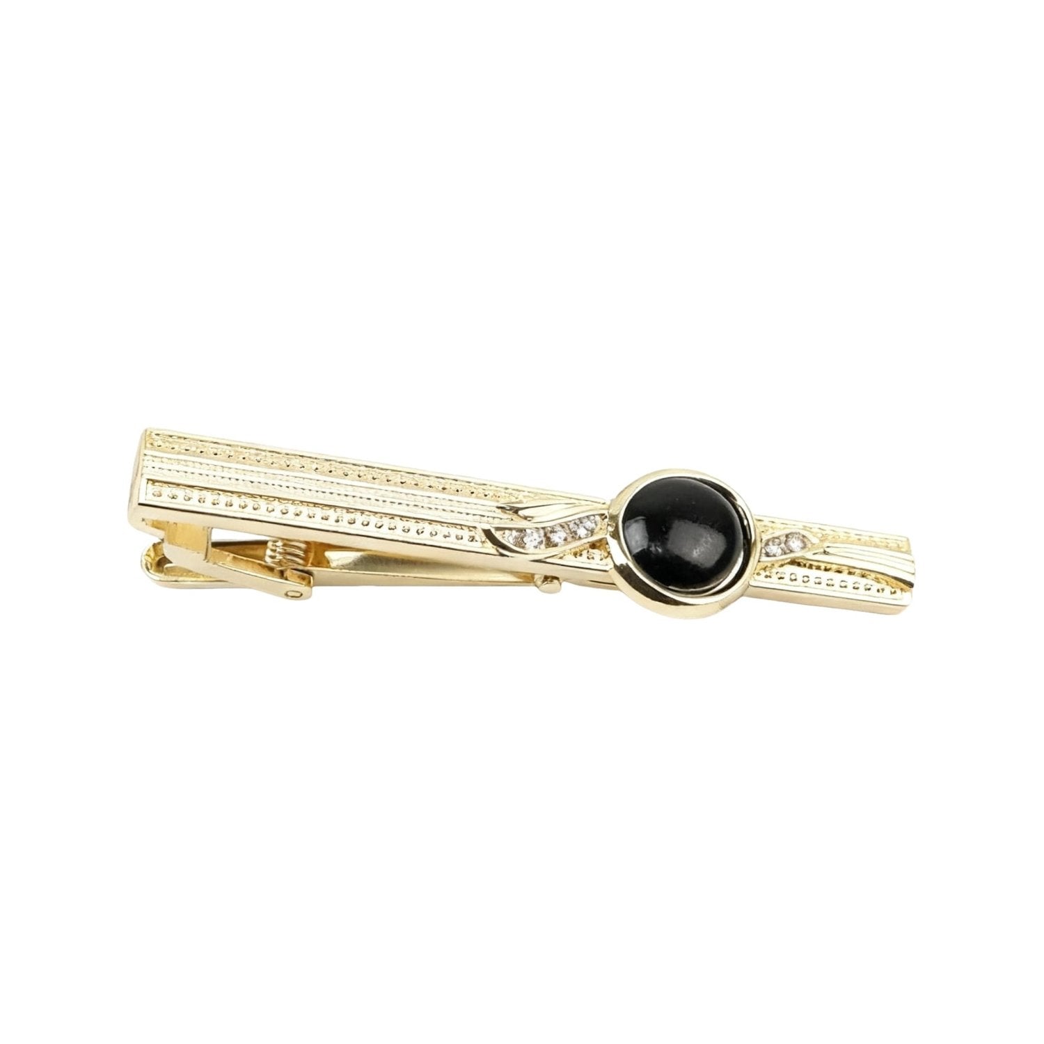 Gold With Black Circular Gem Tie Bar