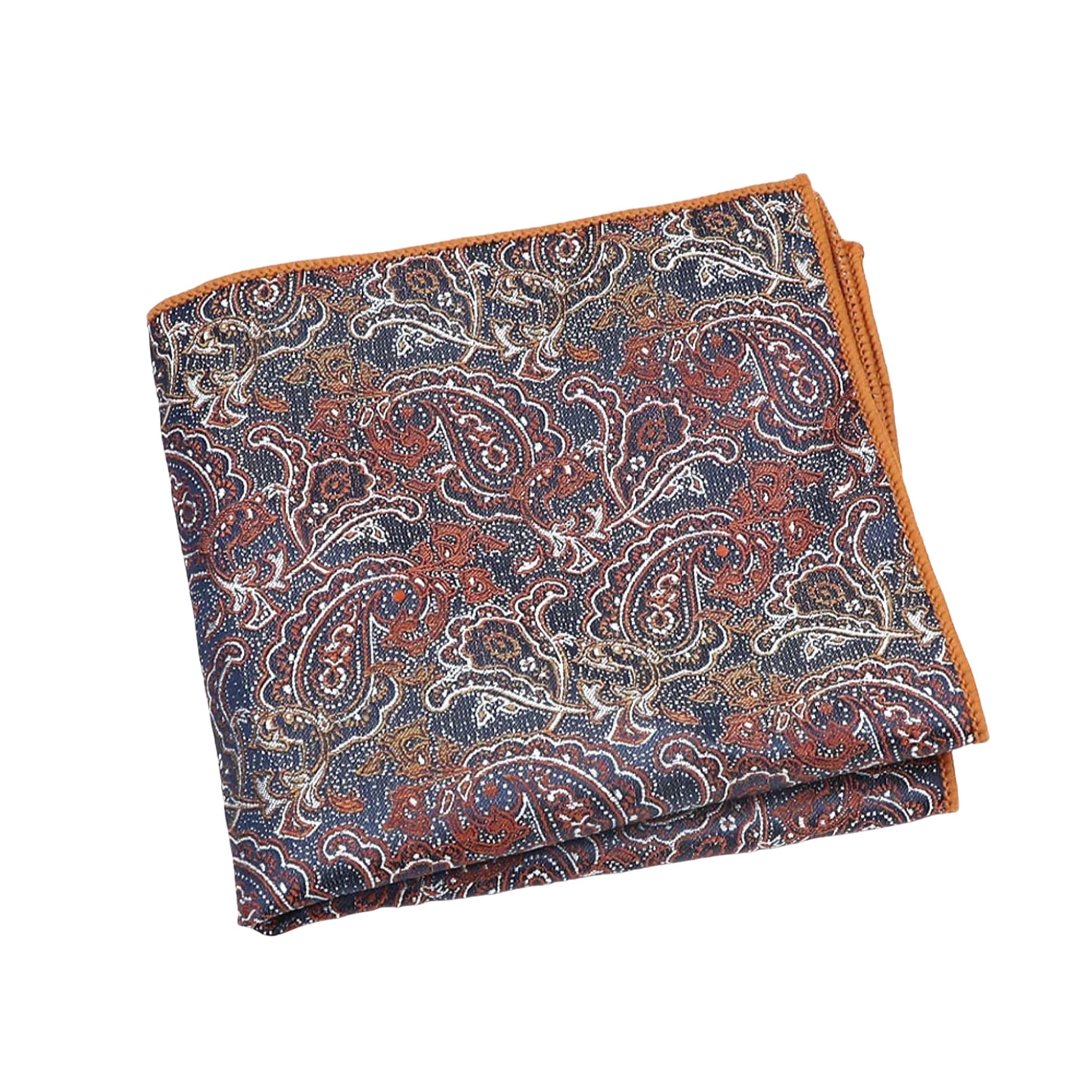 Navy Blue Brown Paisley Pocket Square