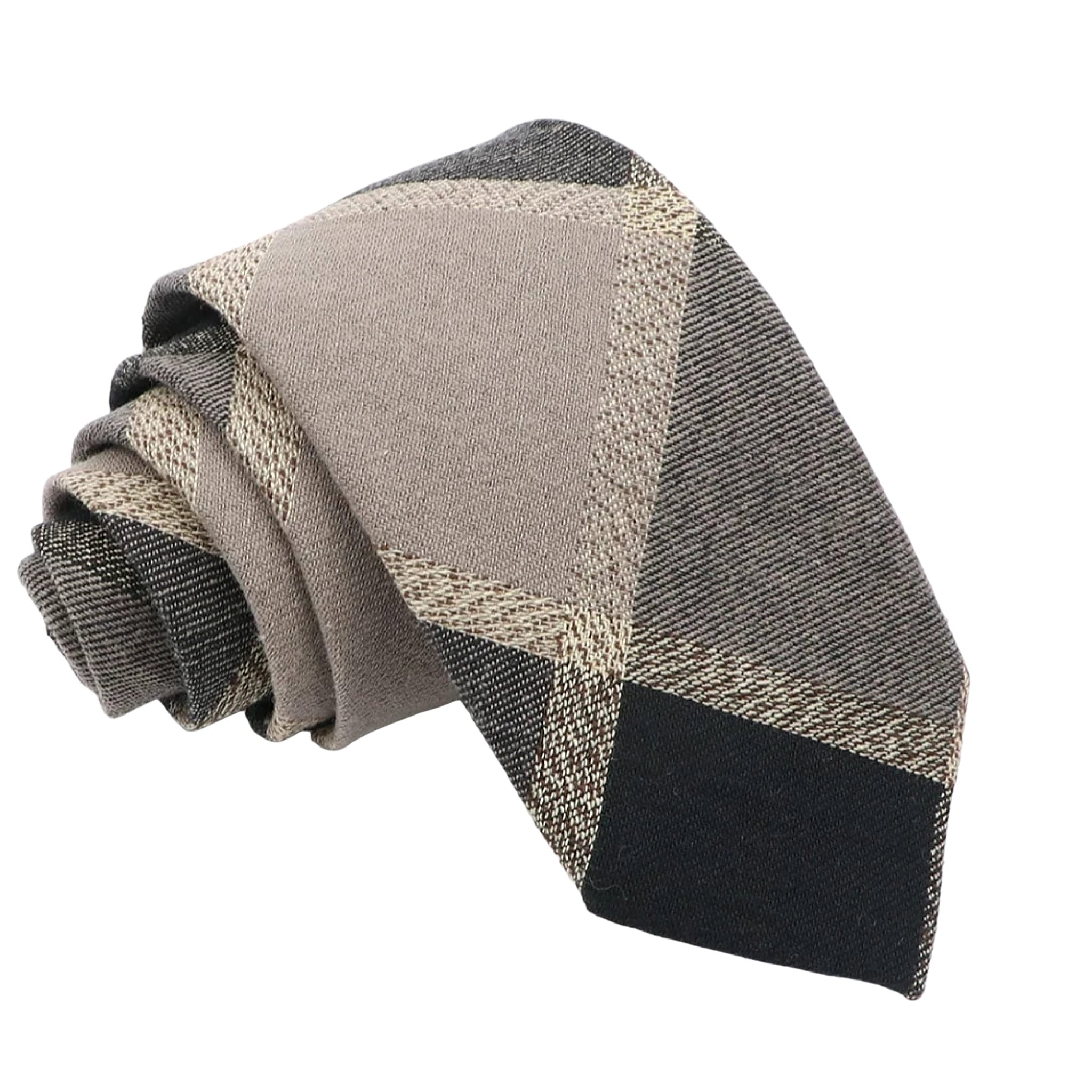 Beige Black Plaid Necktie