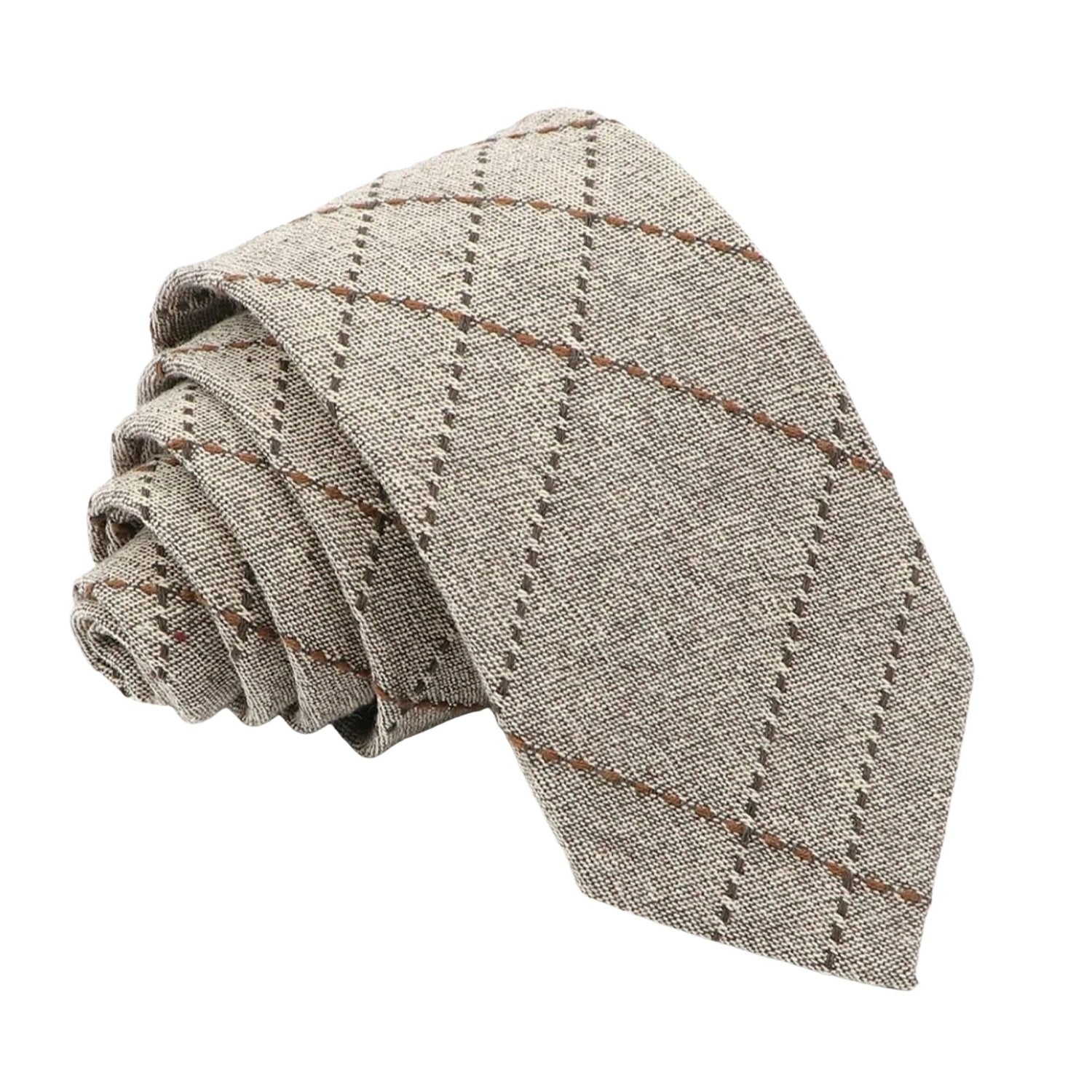 Beige with Dark Brown Diagonal Grid Necktie