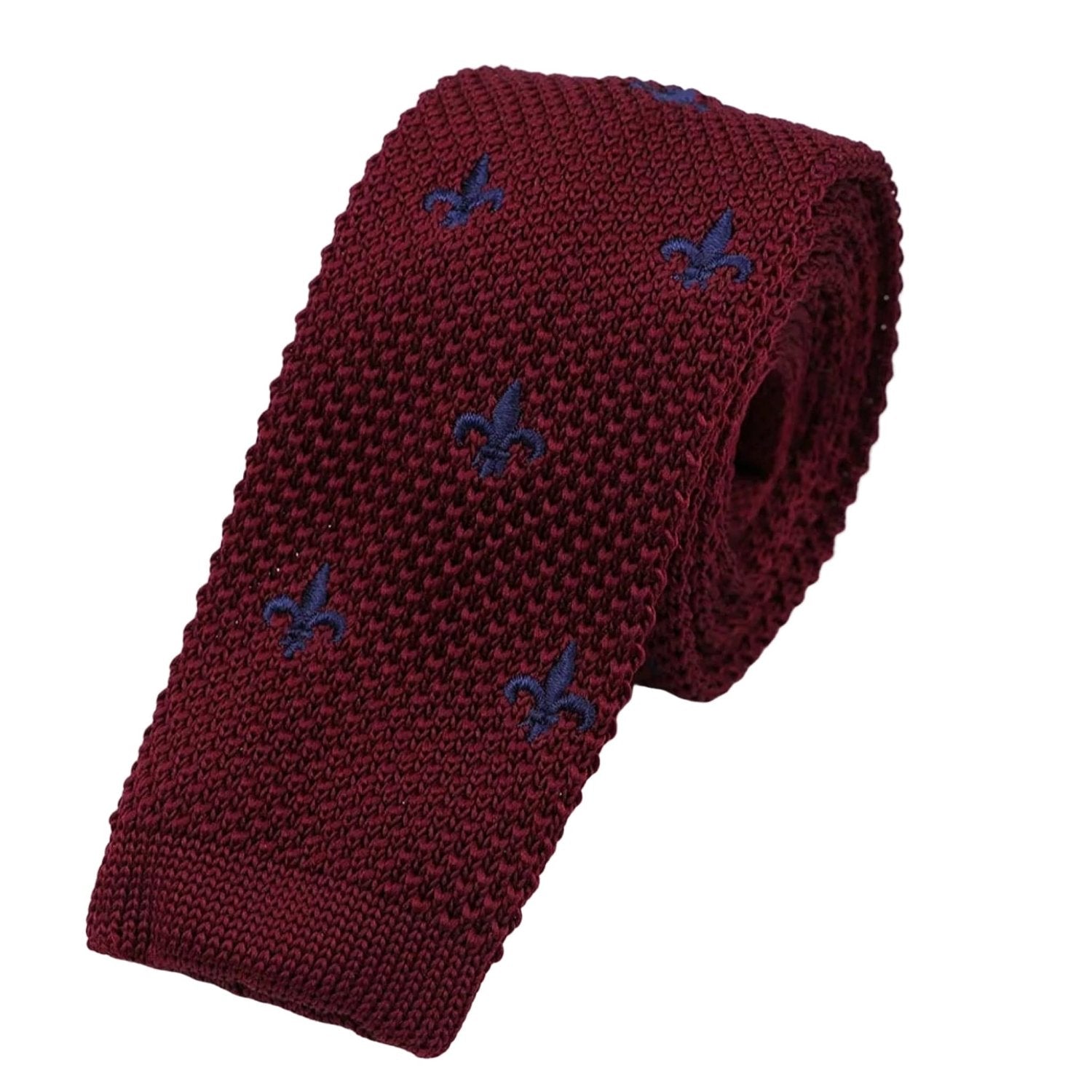 Burgundy With Blue Fleur-de-lis Necktie