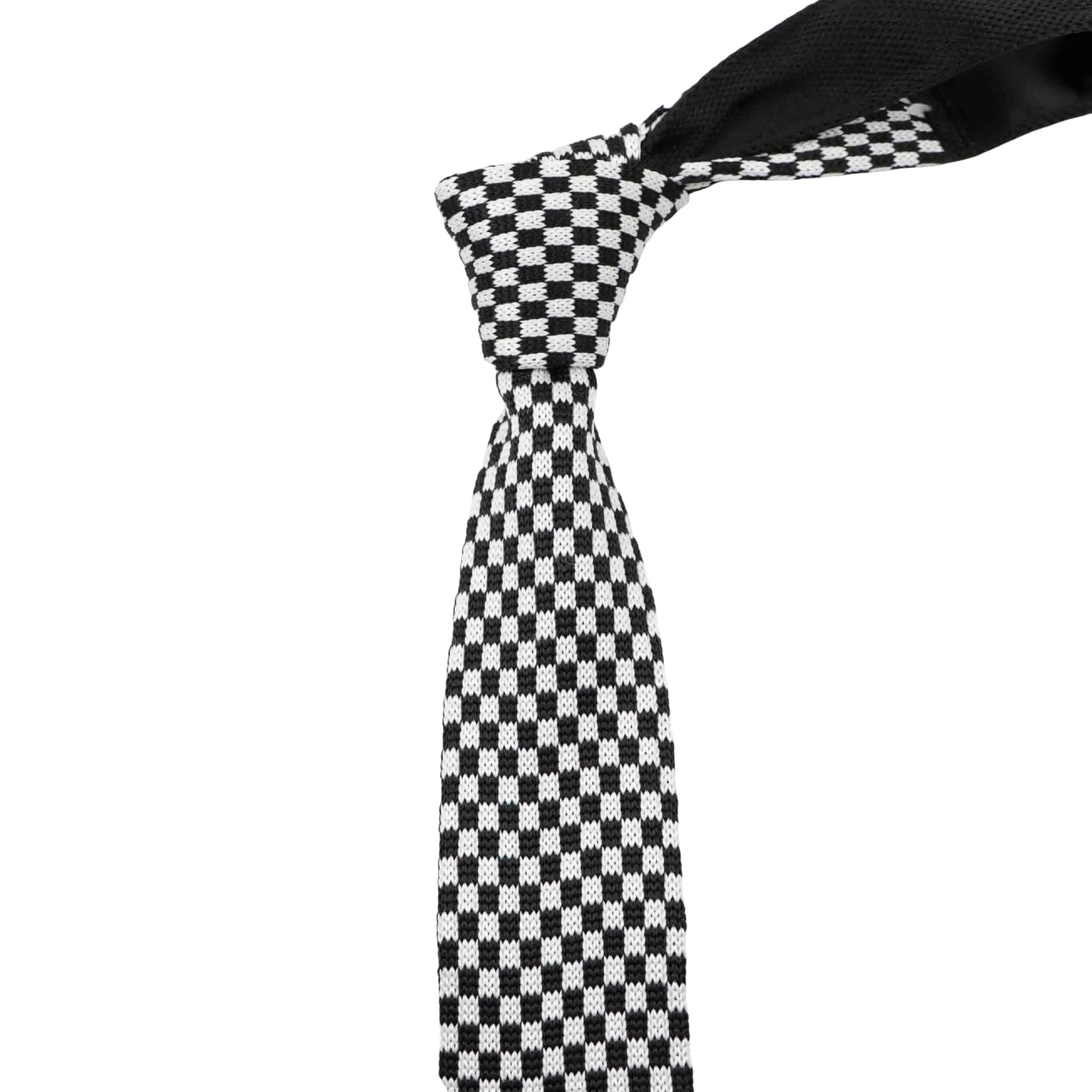 Black White Checkered Knitted Tie