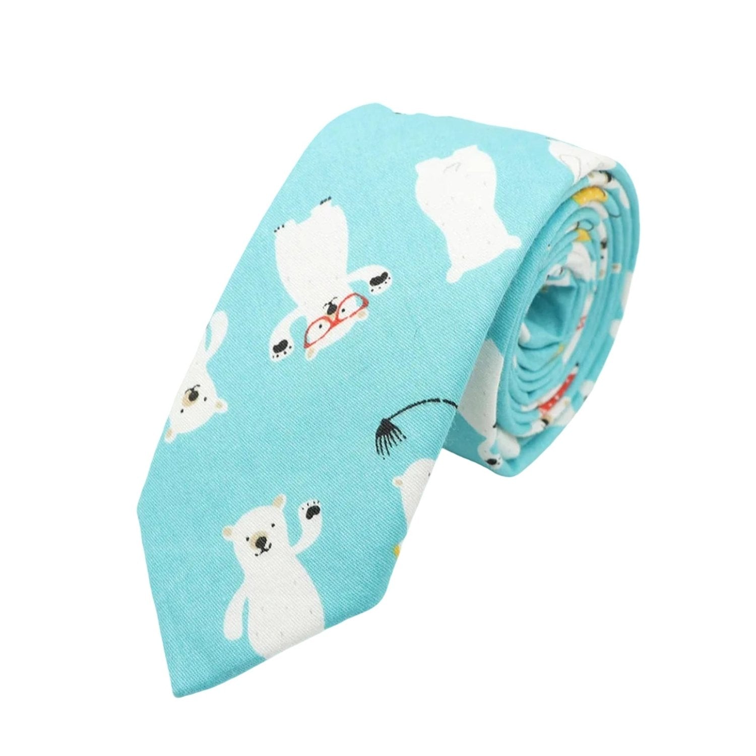 Light Turquoise Blue With White Polar Bear Necktie