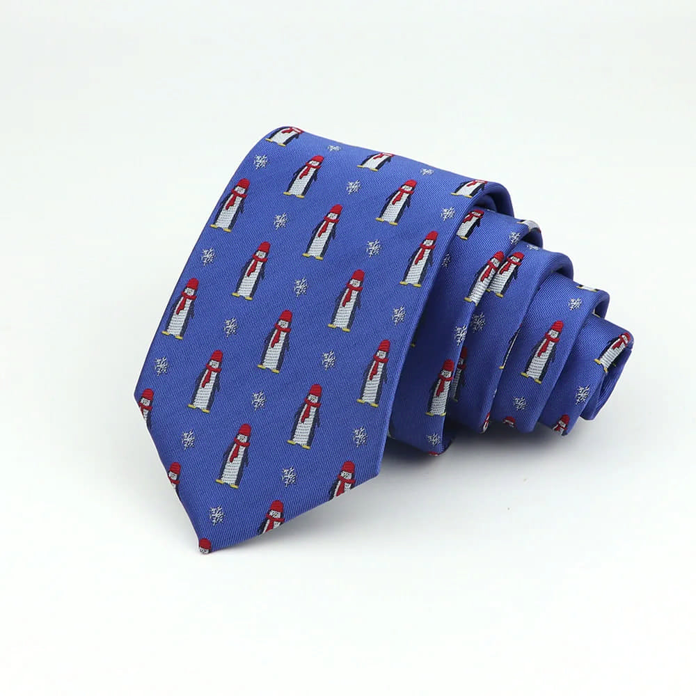 Blue With Red Penguin Pattern Necktie
