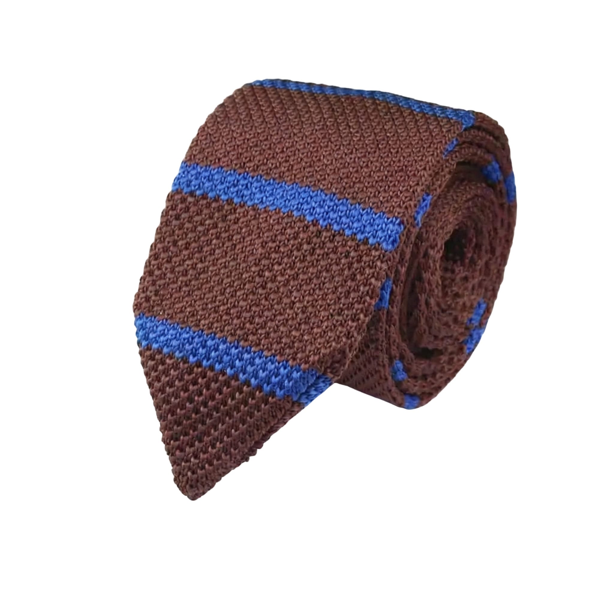 Brown Blue Stripe Knitted Necktie