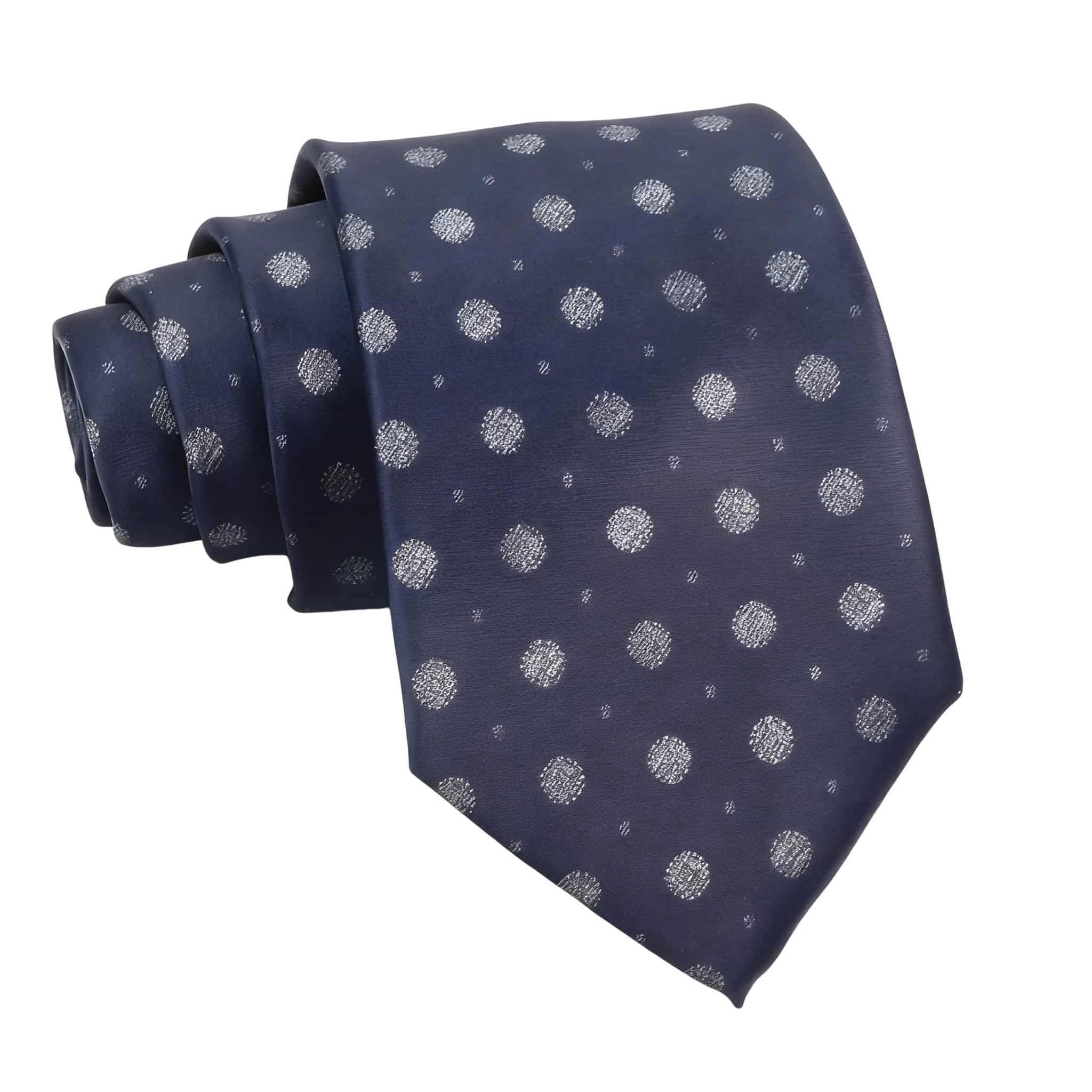 Navy Blue Gray Polka Dot Necktie