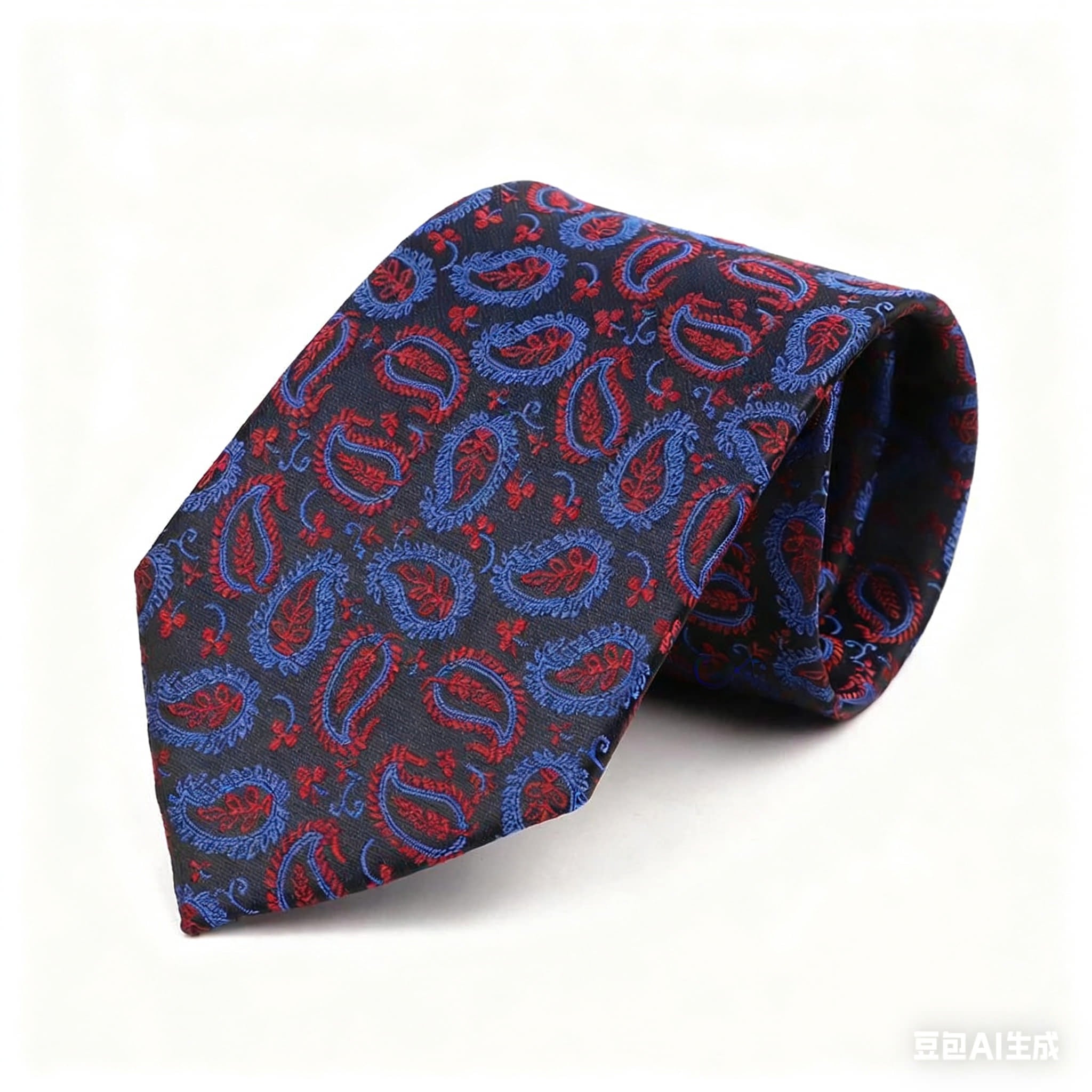 Navy Blue Red Paisley Necktie