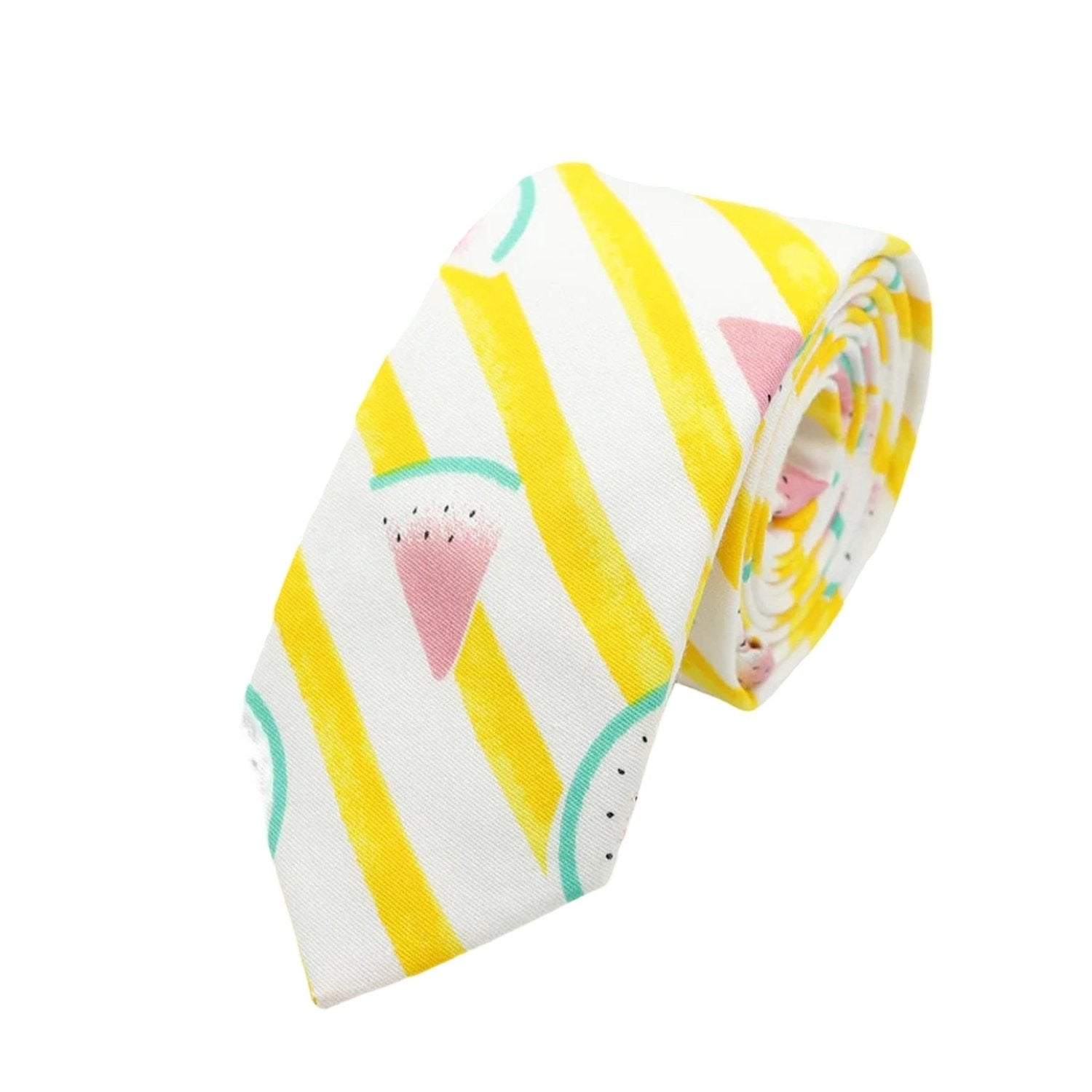 White with Yellow & Pink Stripes & Watermelon Necktie