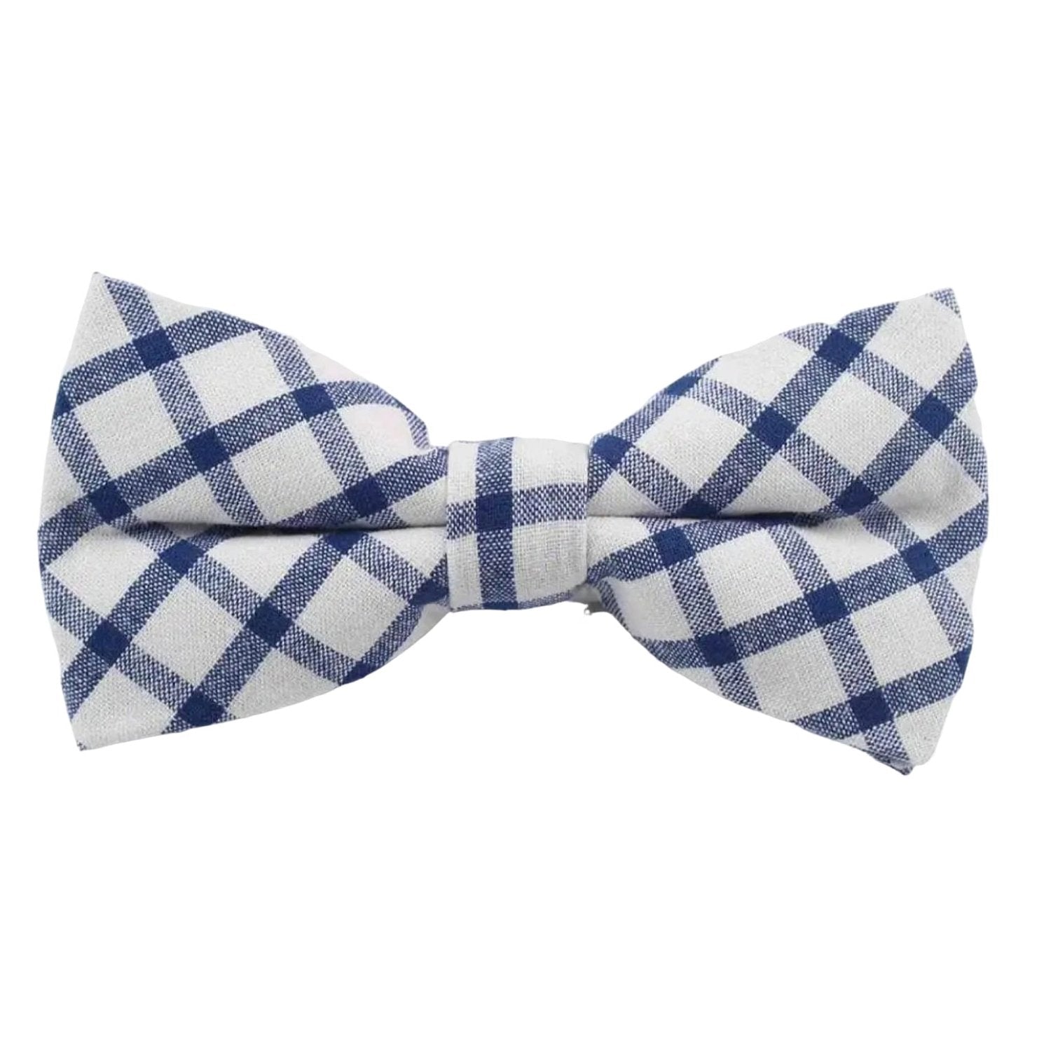 White With Blue Checkered Bowtie