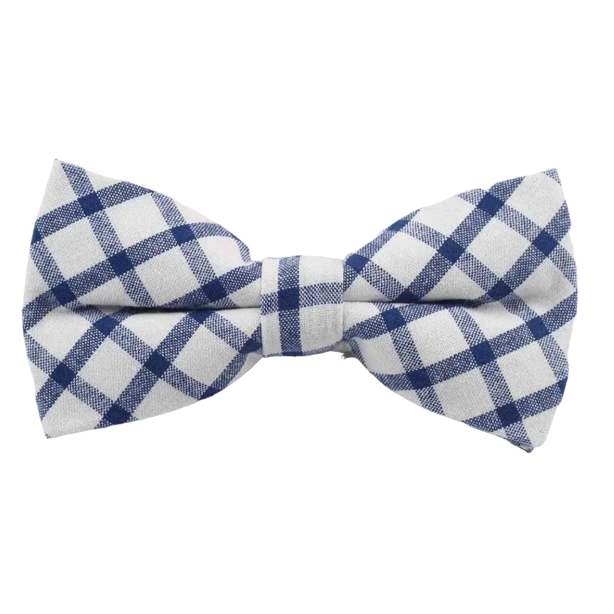 White Blue Plaid Bow Tie