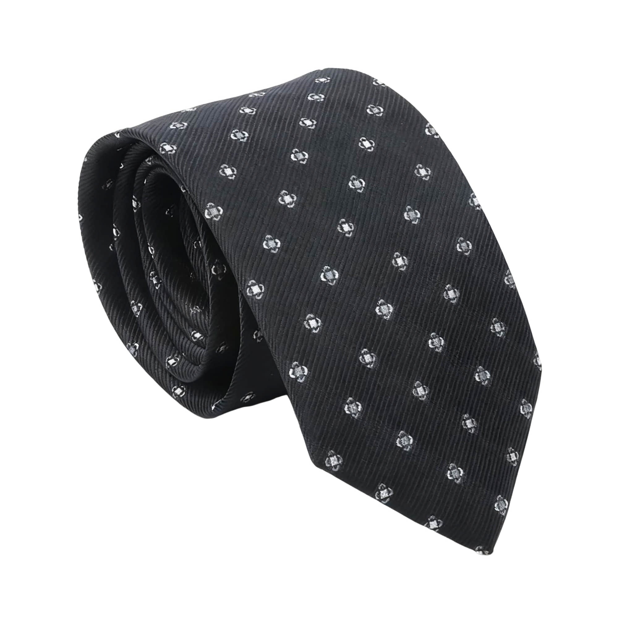 Black White Floral Necktie