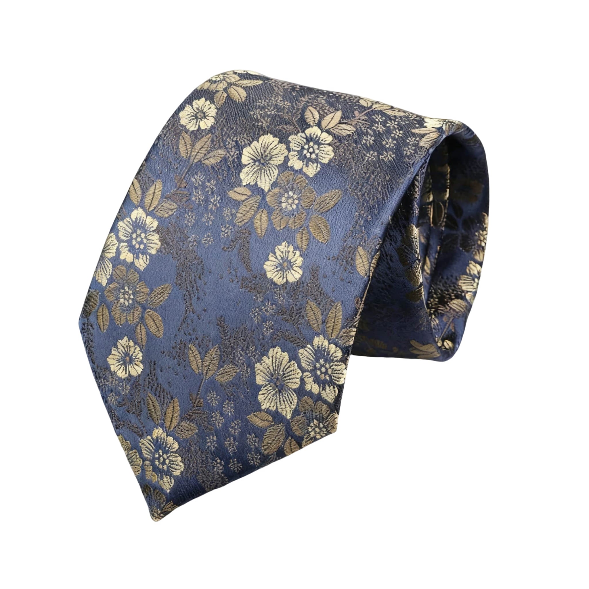 Blue Gold Floral Necktie
