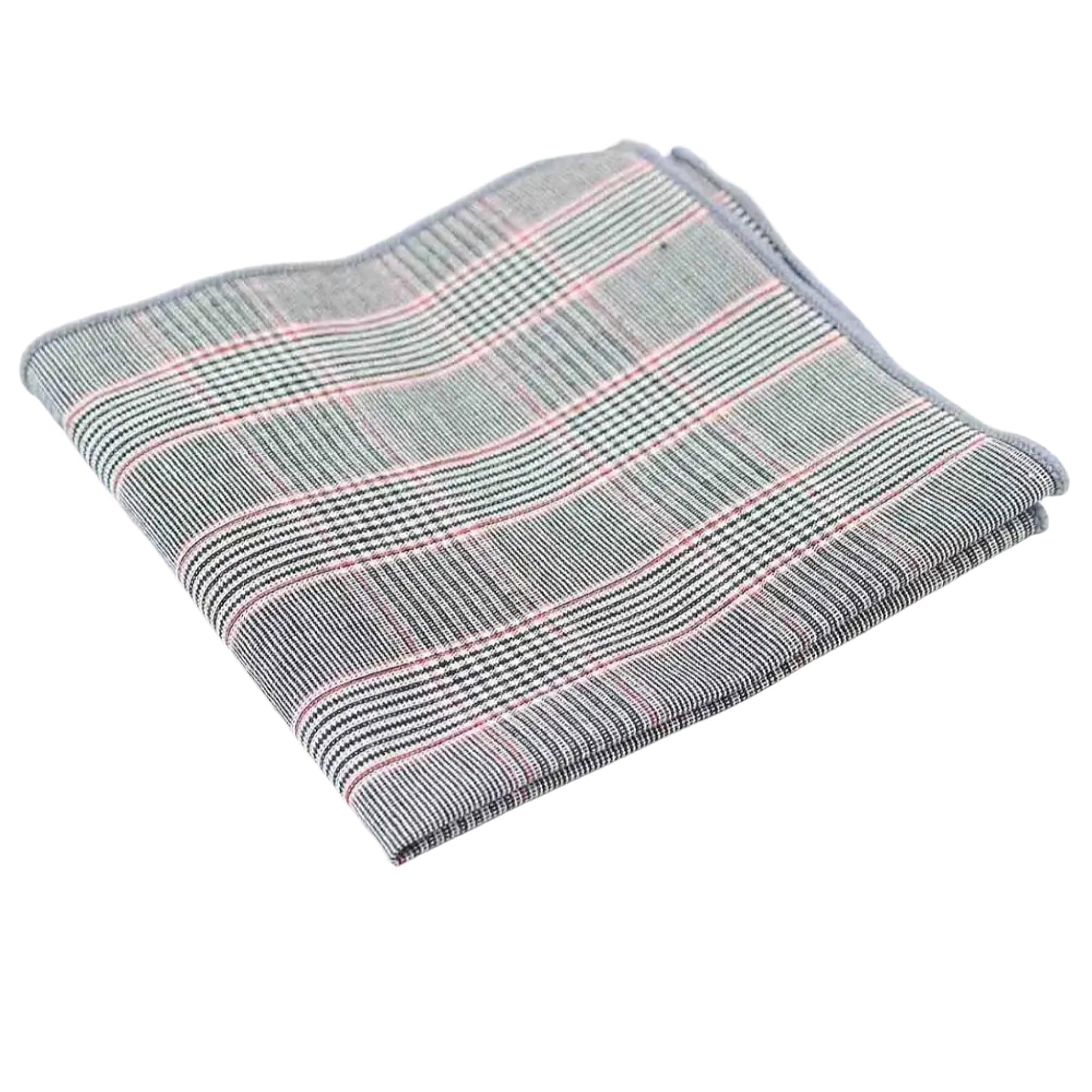 Grey Pink Plaid Pocket Square