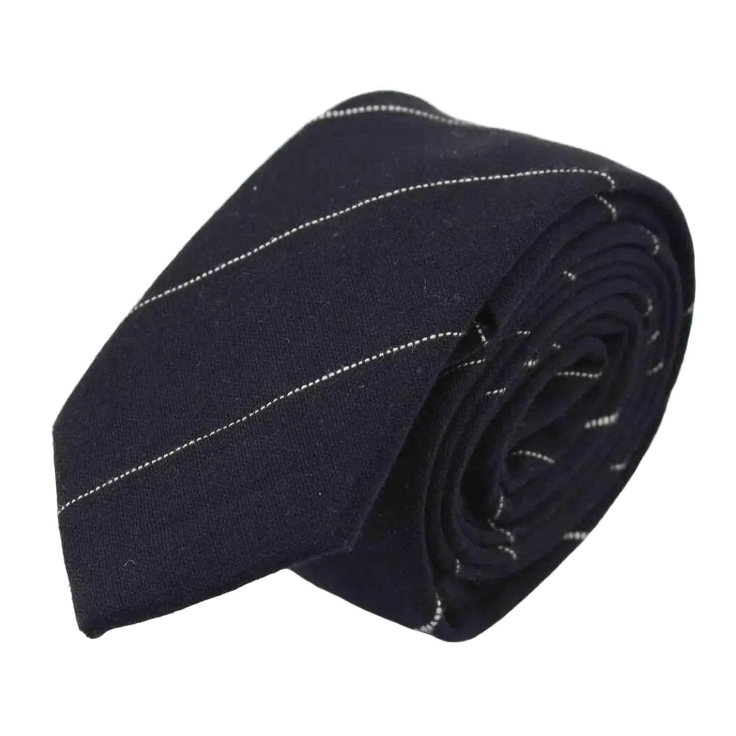 Dark Blue Necktie With White Thin Stripes