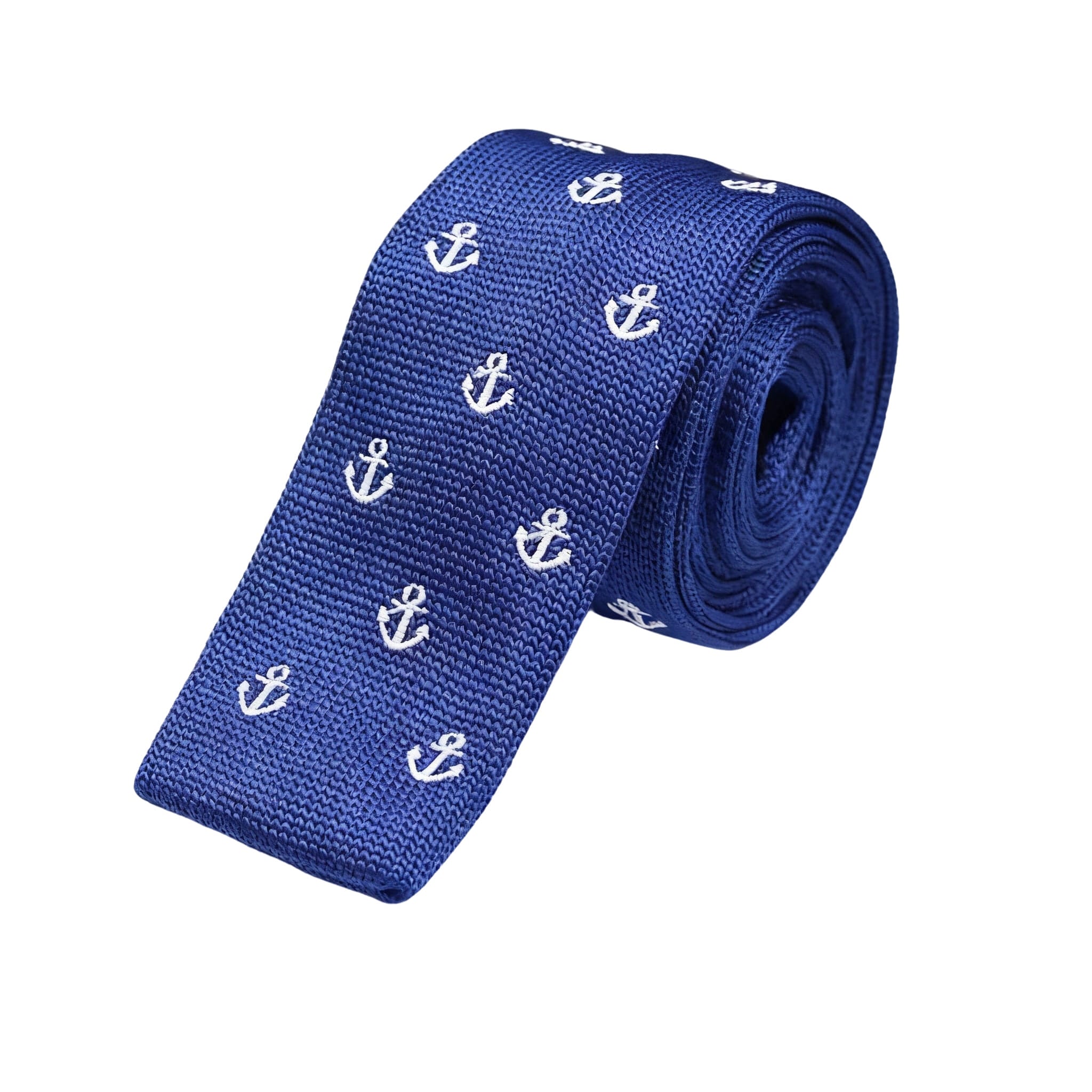 Blue White Anchor Knitted Necktie