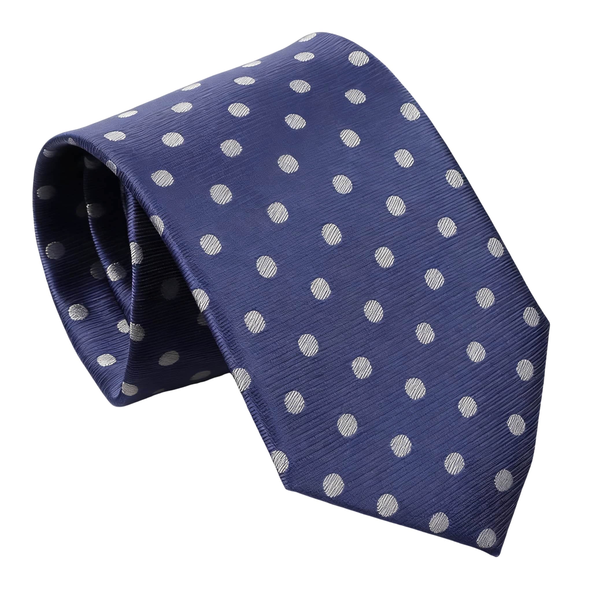 Navy Blue Silver Polka Dot Necktie