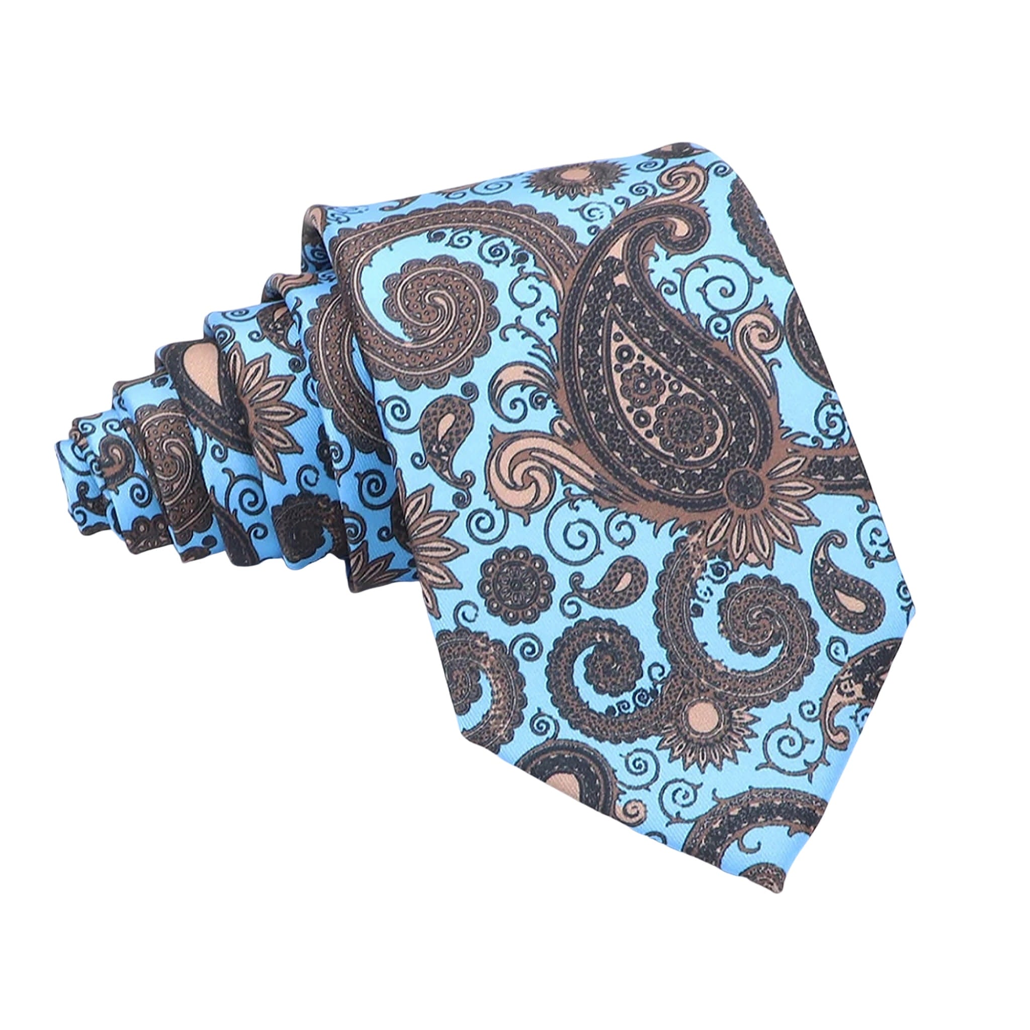 Sky Blue Brown Paisley Necktie