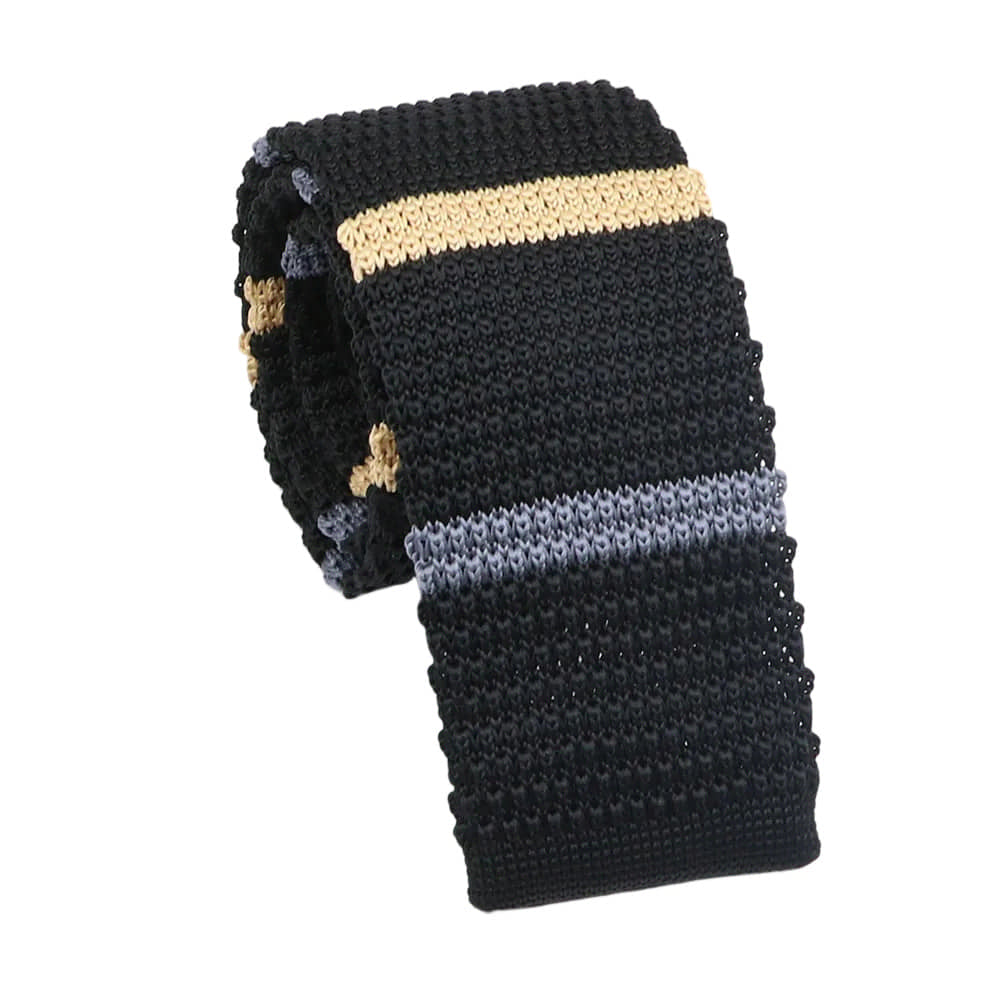 Black Beige Striped Necktie