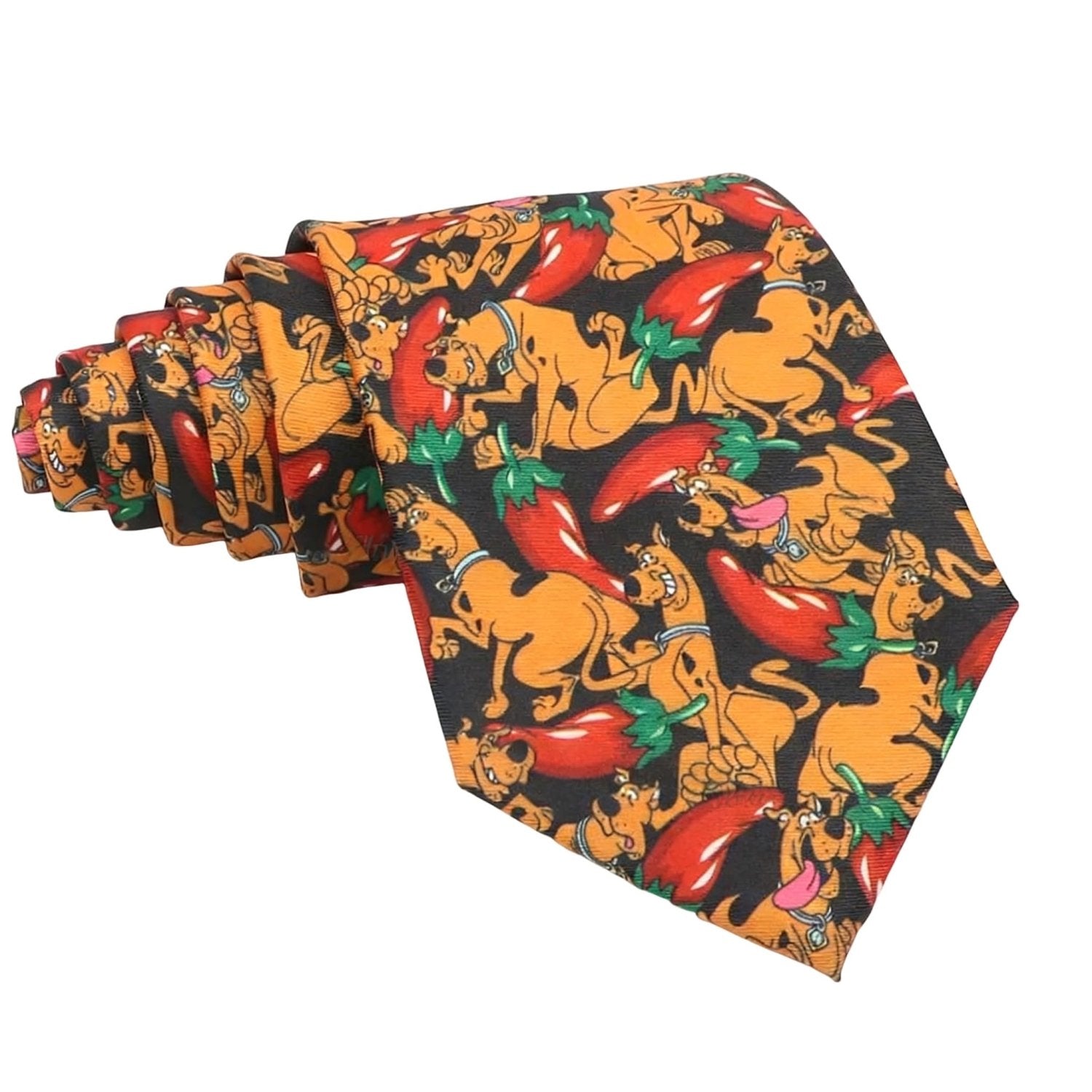Black with Orange Cartoon Dog & Chili Necktie