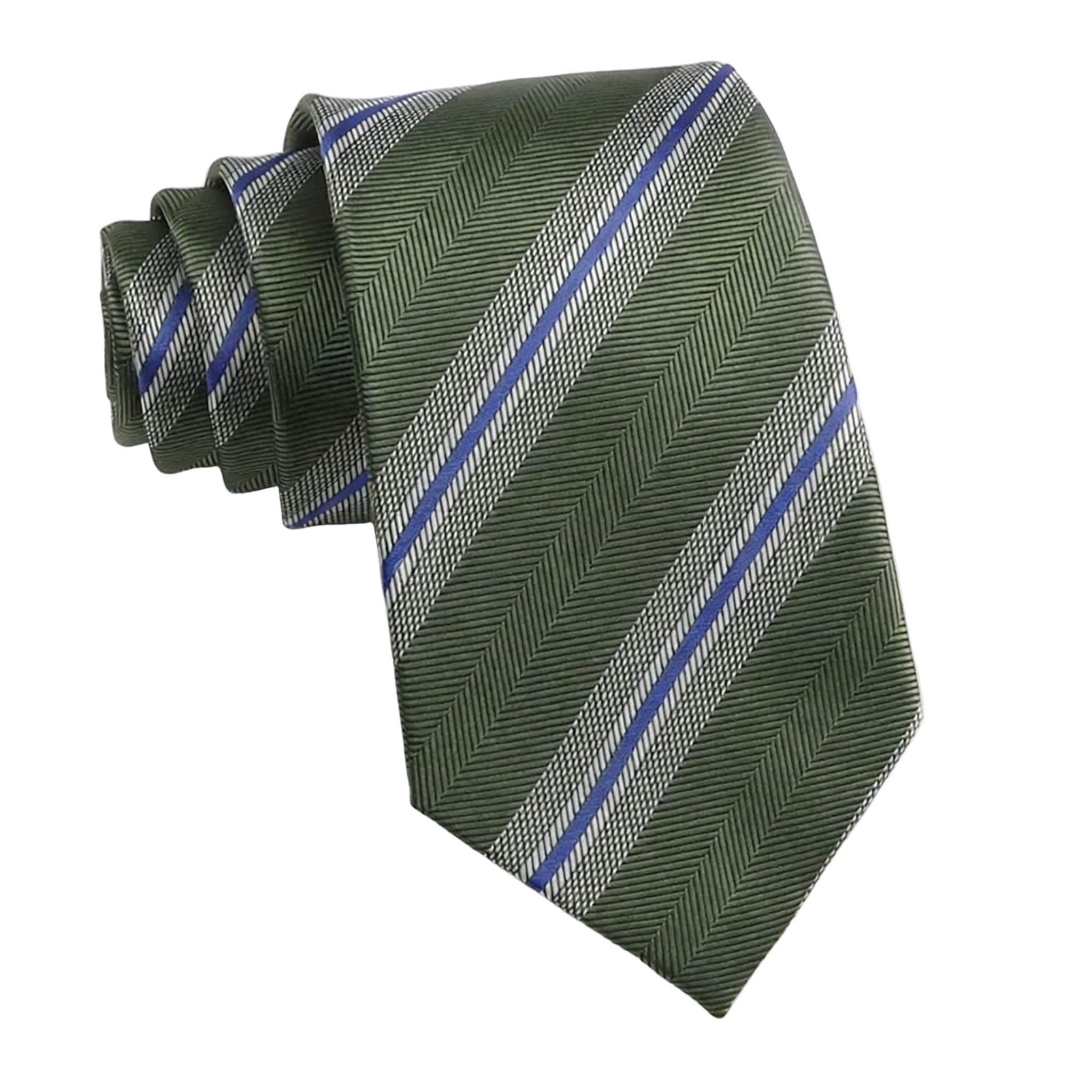 Olive Green Blue Striped Necktie