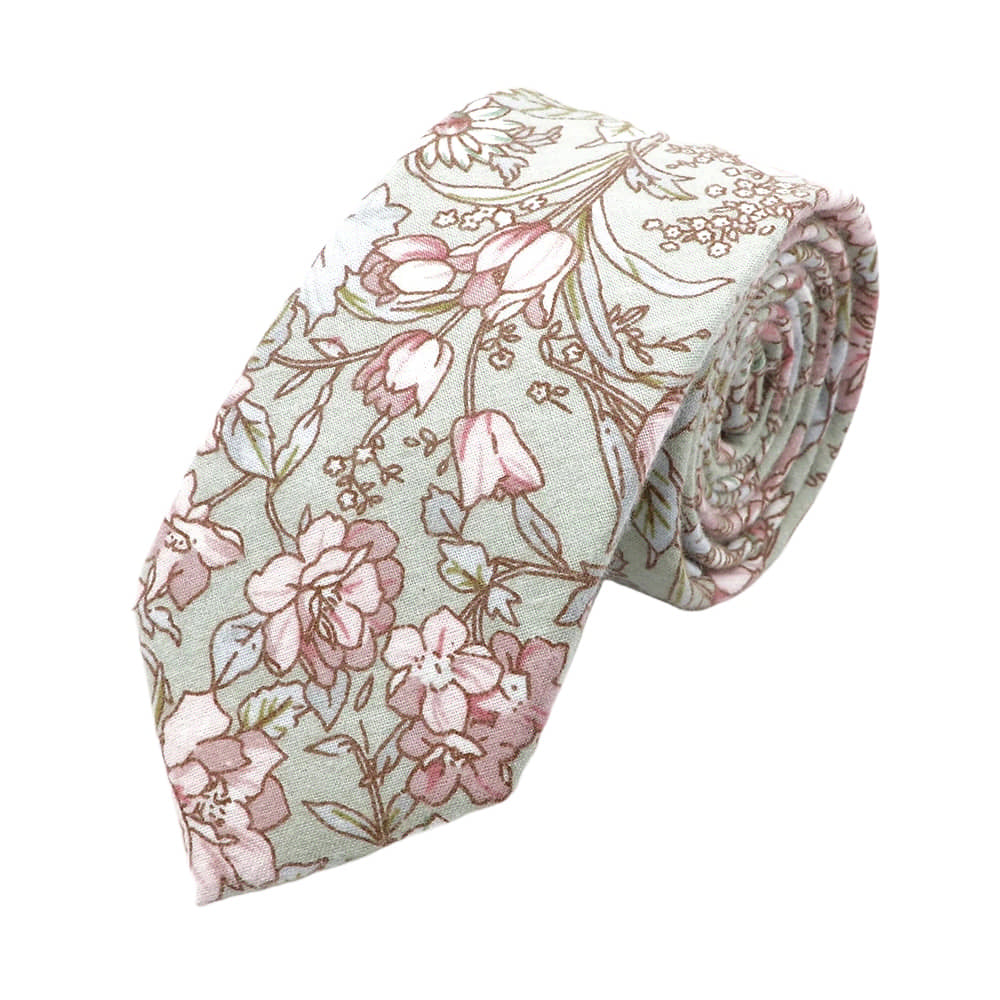 Light Green Pink Floral Necktie
