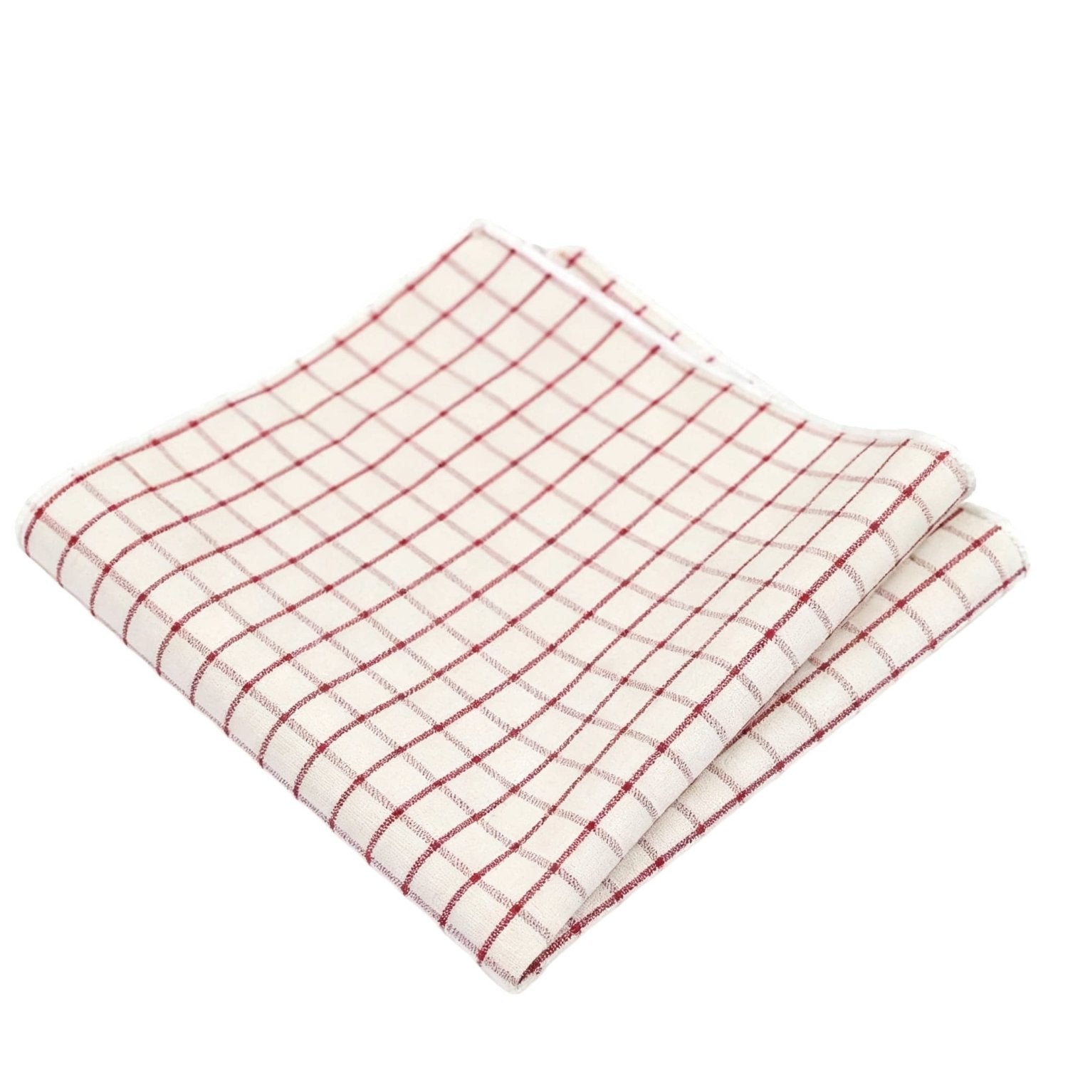 White With Red Grid Pocket Square